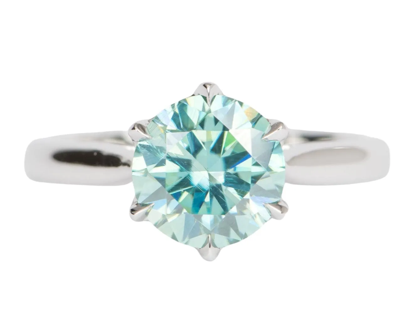 1.93ct Green Moissanite Classic 6-Prong Engagement Ring 14K White Gold R6398