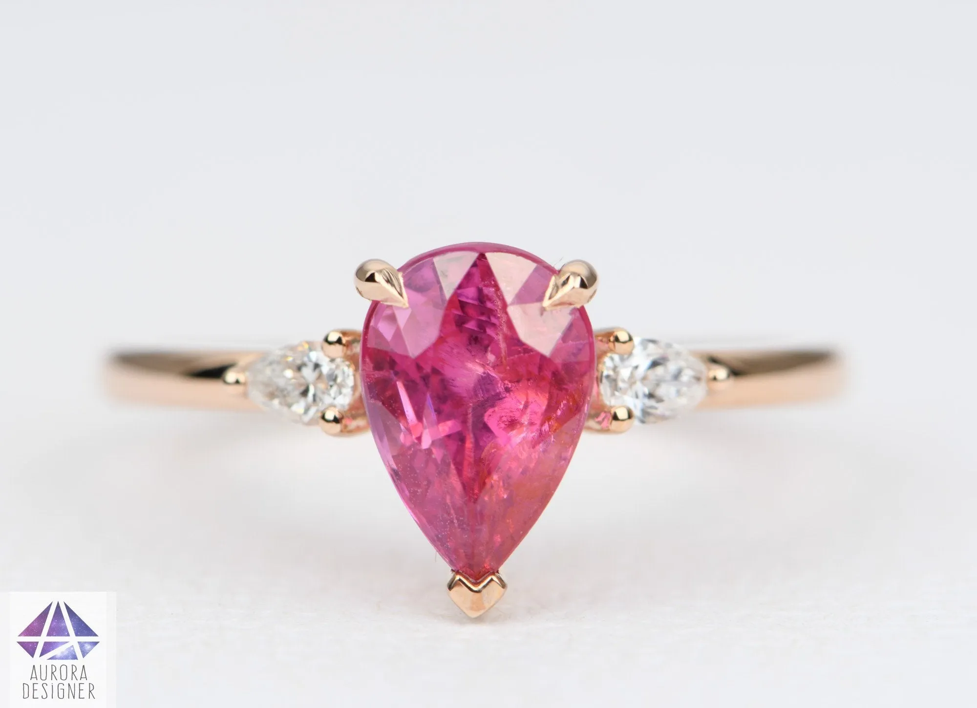 1.96ct Mahenge Spinel Pear Shape Diamond Sides Engagement Ring 14K Rose Gold AD1895-1