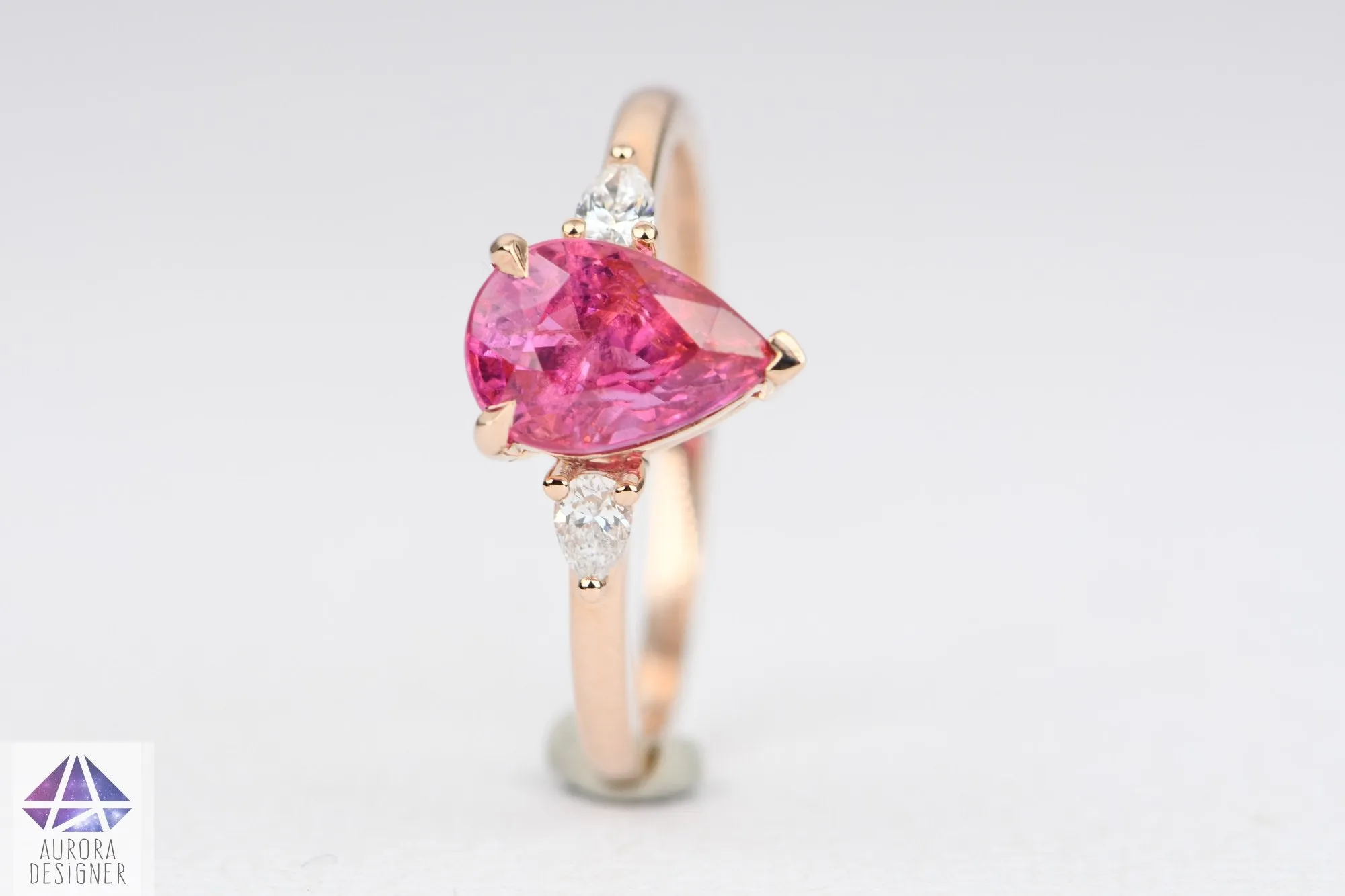 1.96ct Mahenge Spinel Pear Shape Diamond Sides Engagement Ring 14K Rose Gold AD1895-1