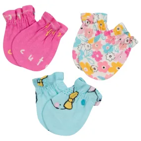 3-Pack Baby Girls Bear No Scratch Mittens