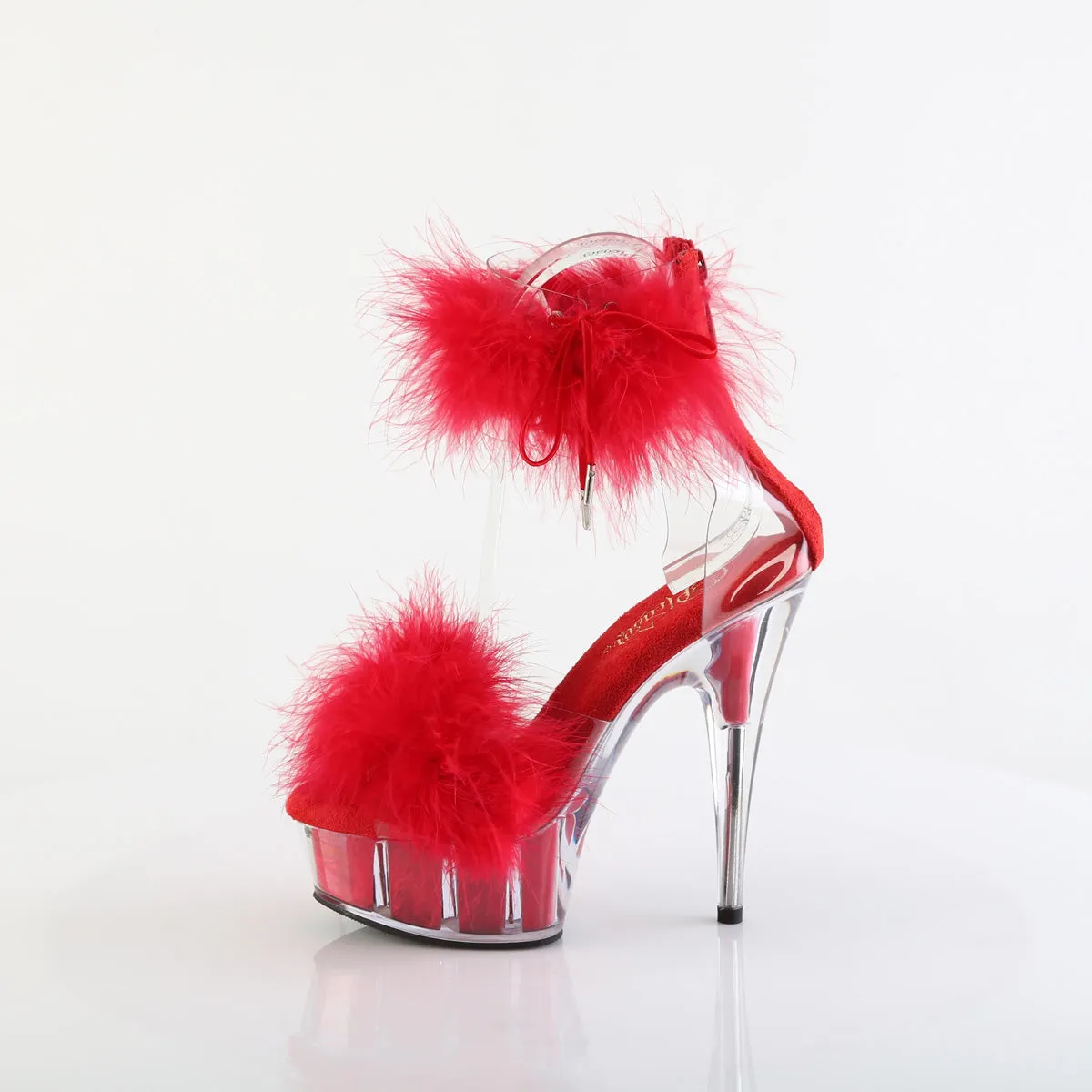 6 Inch Heel DELIGHT-624F Clear Red Fur