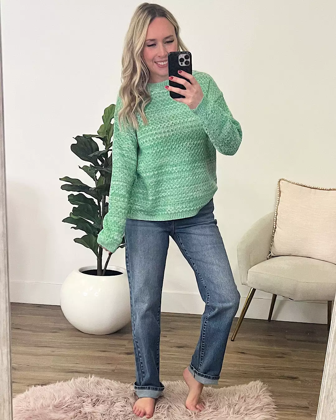 Abigail Textured Sweater - Heather Green