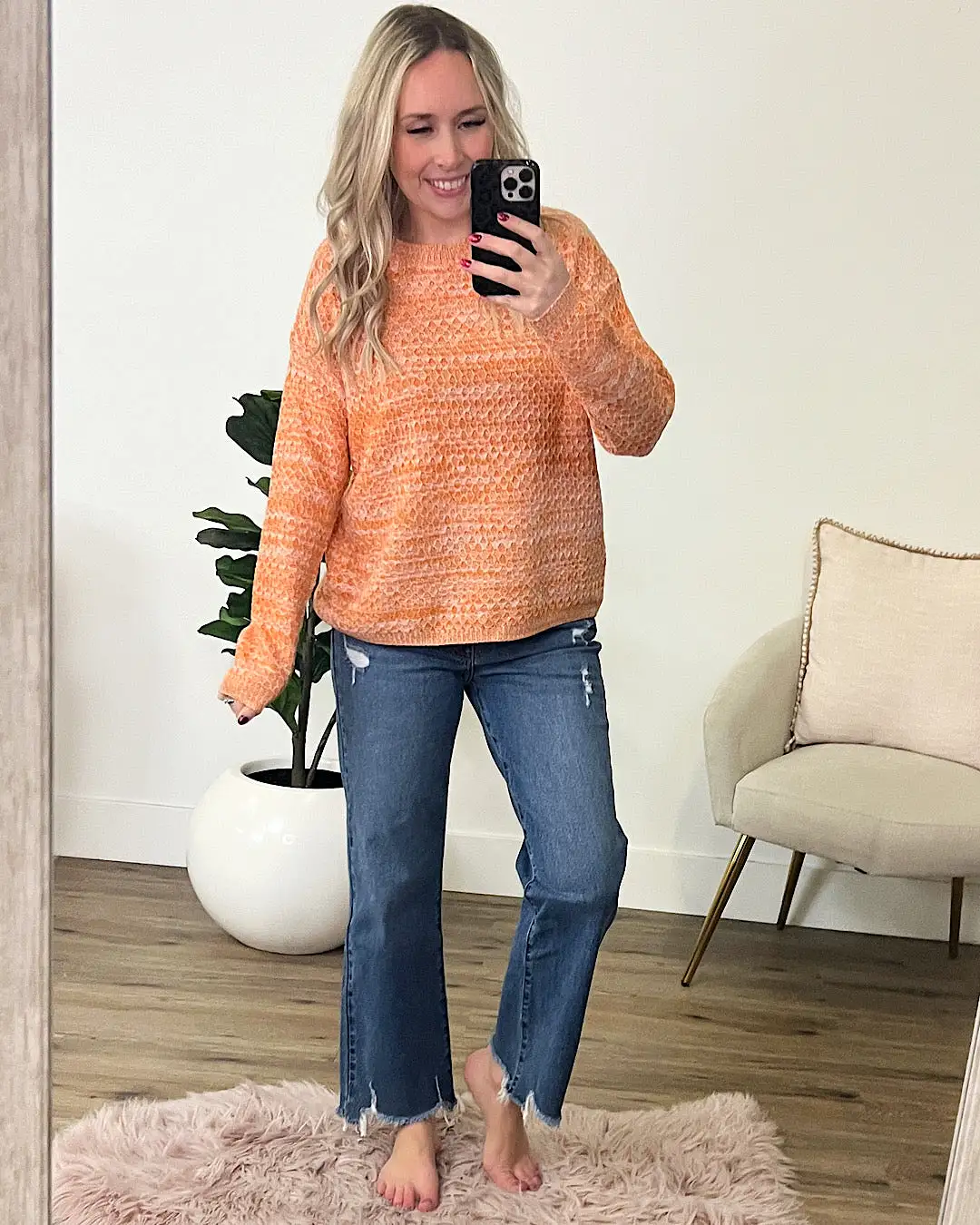 Abigail Textured Sweater - Heather Orange