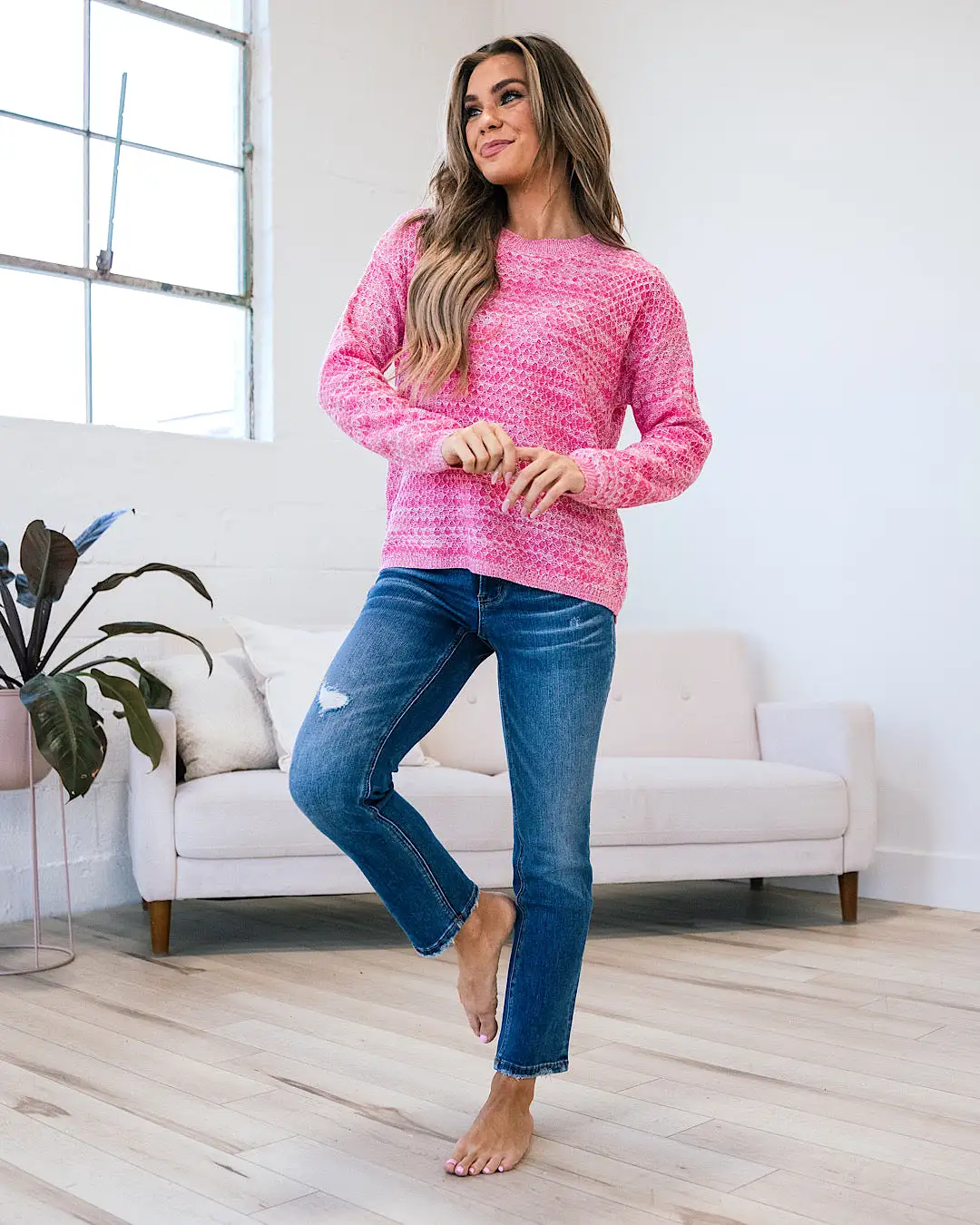 Abigail Textured Sweater - Heather Pink