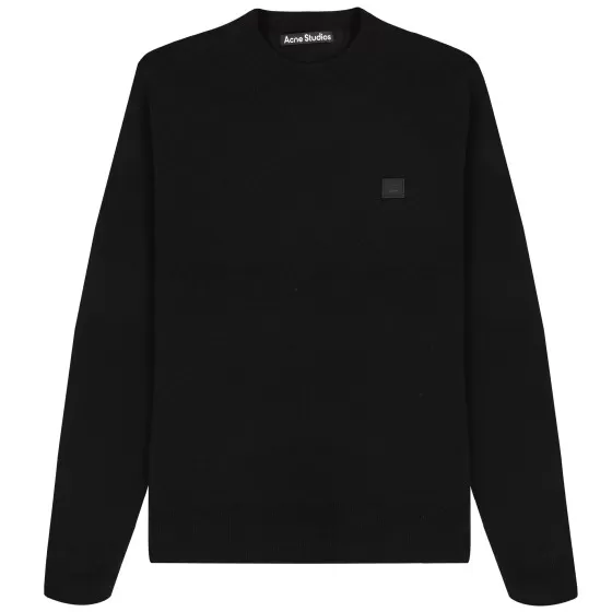 Acne Studios Tonal Face Patch Logo Crewneck Sweater Black