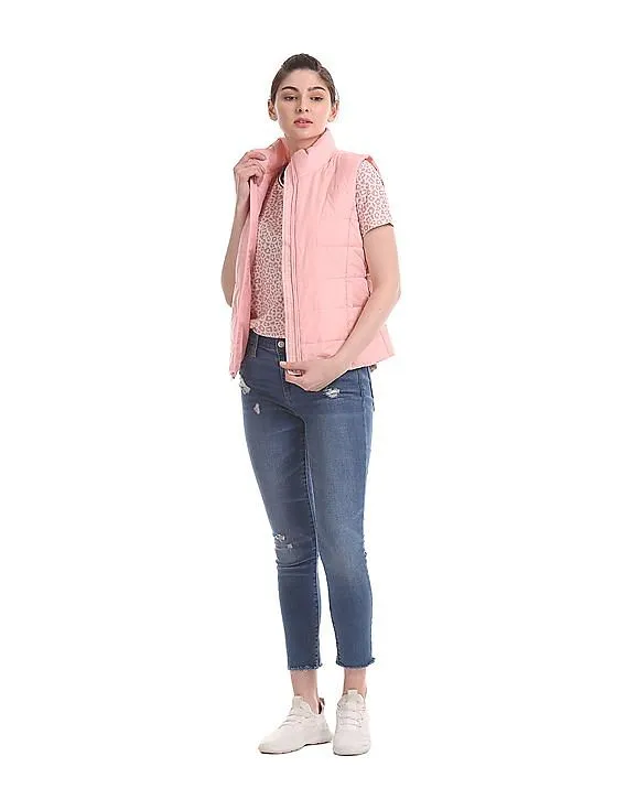 Aeropostale Pink Solid Gilet Jacket