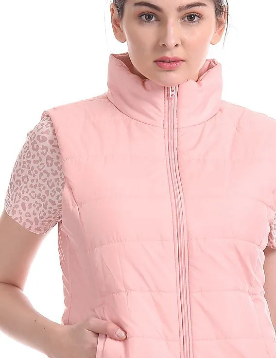 Aeropostale Pink Solid Gilet Jacket