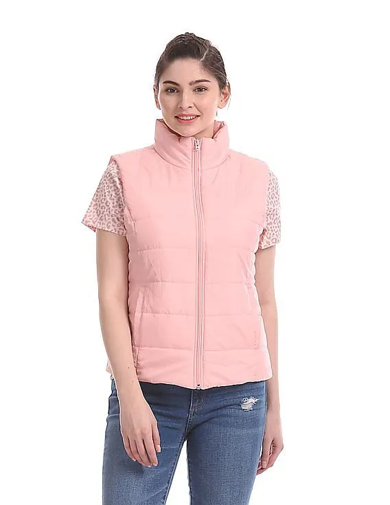 Aeropostale Pink Solid Gilet Jacket