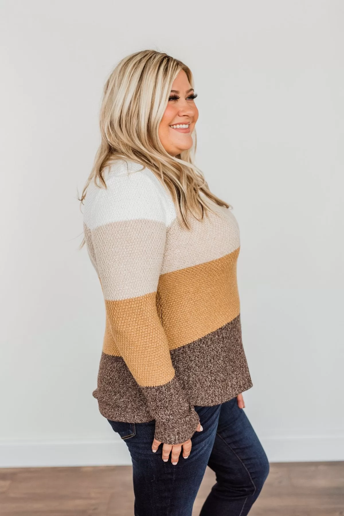 All About Autumn Color Block Knit Sweater- Camel & Oatmeal