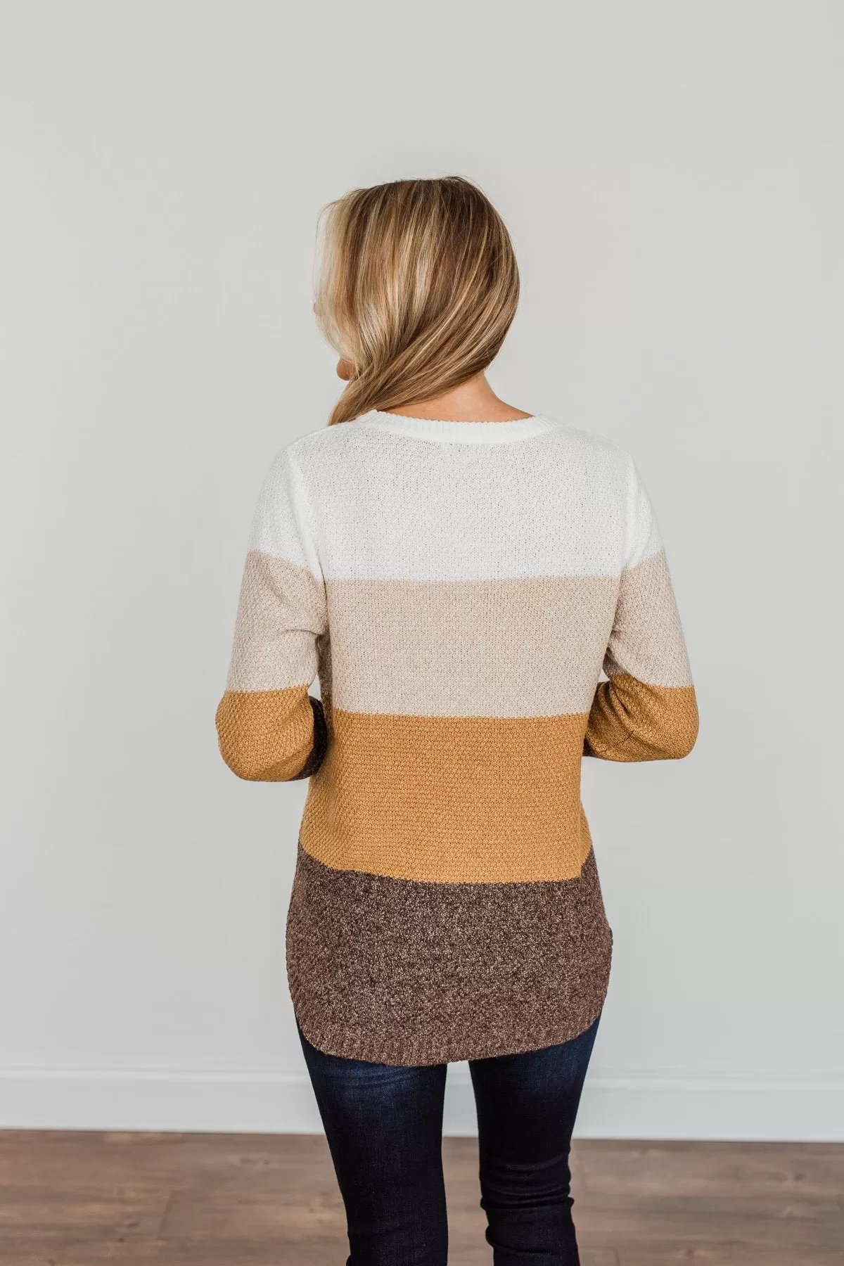 All About Autumn Color Block Knit Sweater- Camel & Oatmeal