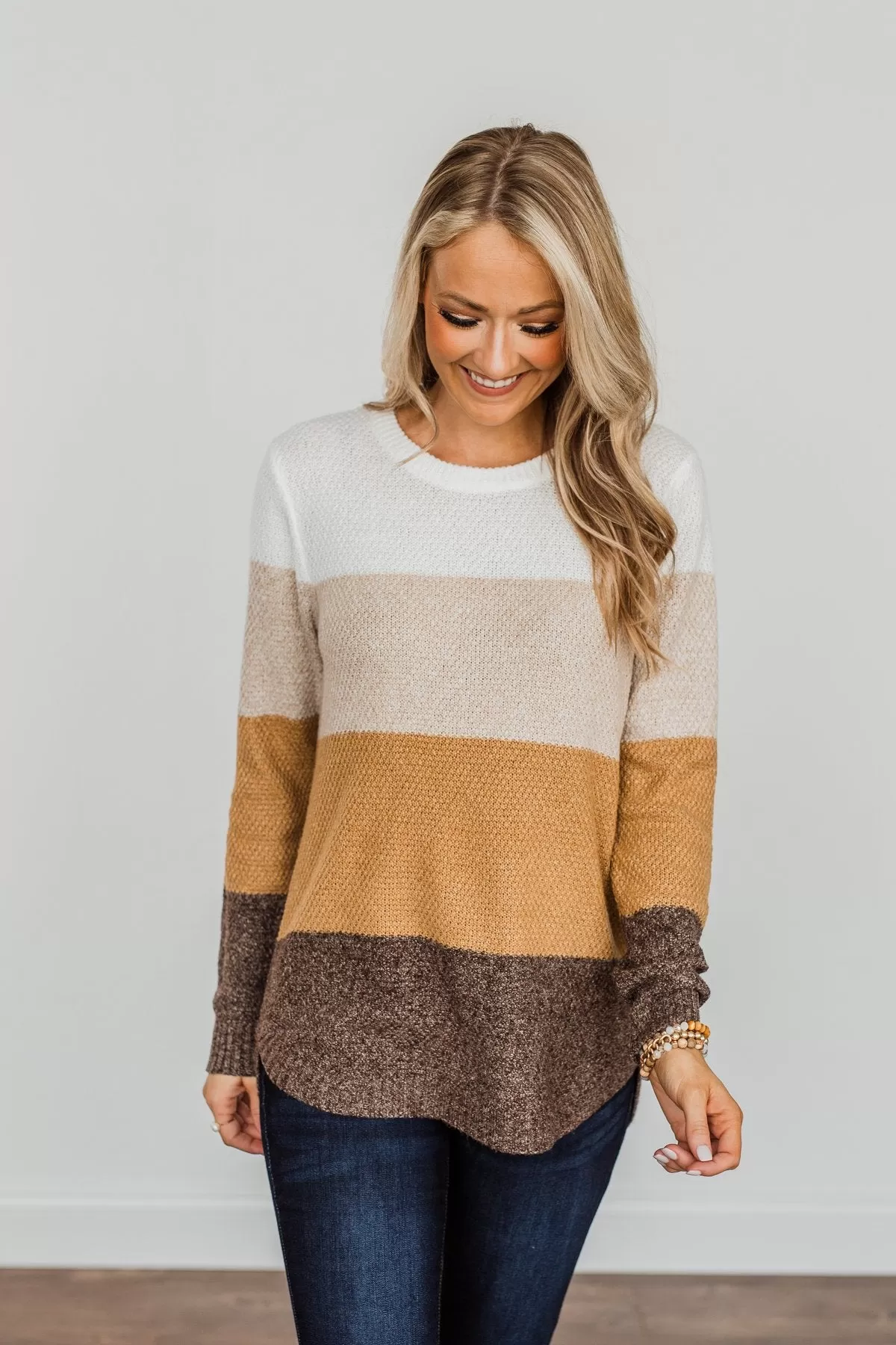 All About Autumn Color Block Knit Sweater- Camel & Oatmeal