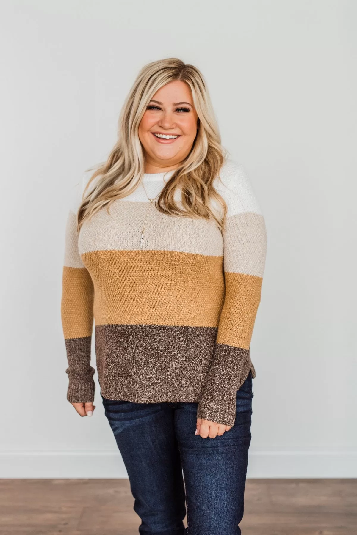 All About Autumn Color Block Knit Sweater- Camel & Oatmeal