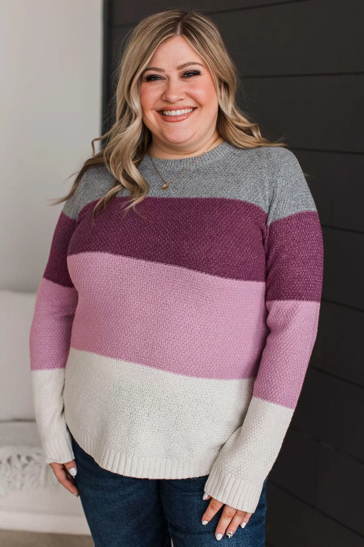 All About Spring Color Block Knit Sweater- Magenta & Mauve