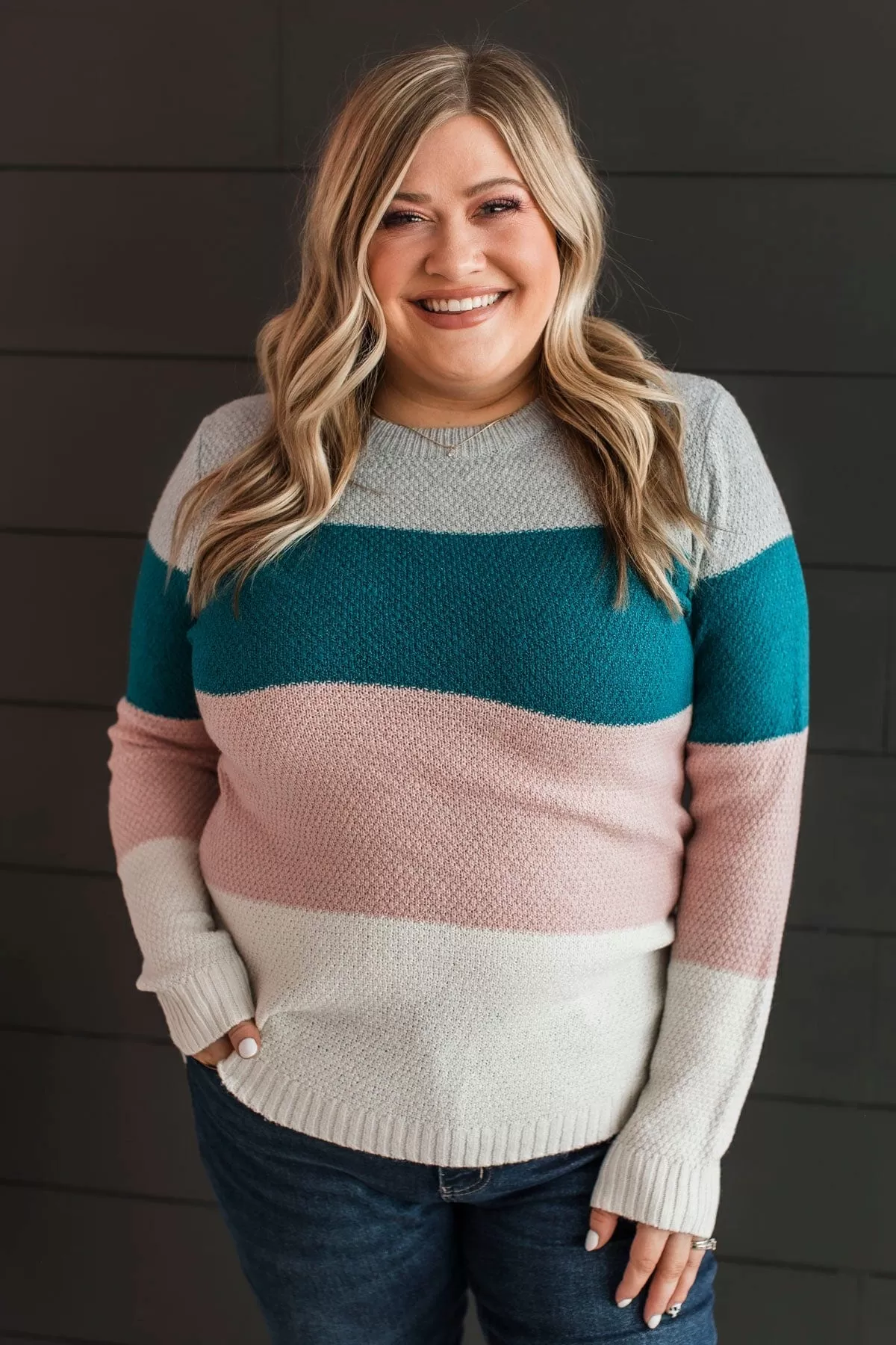 All About Spring Color Block Knit Sweater- Teal & Peach