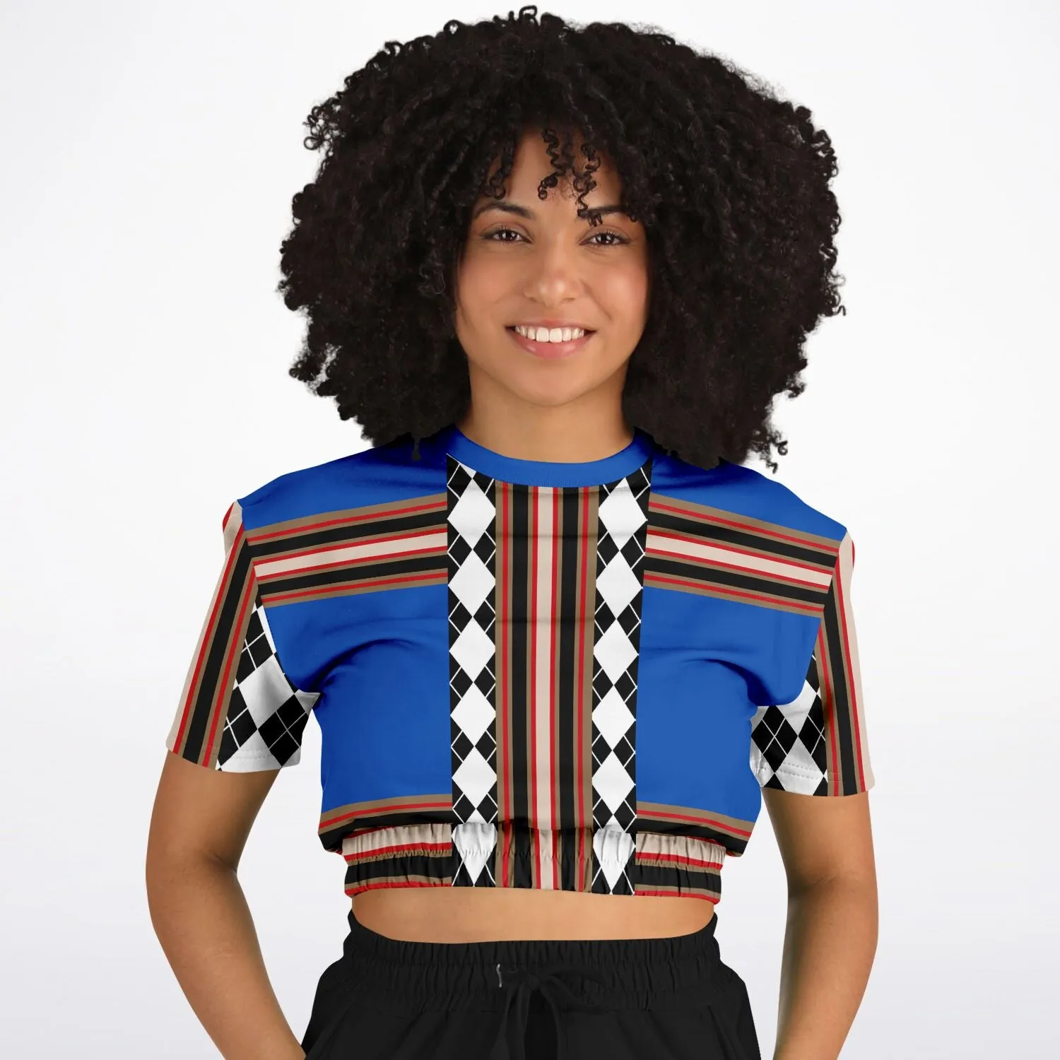 Argyle Blue DLX Short Sleeve Cropped Eco-Poly Sweater