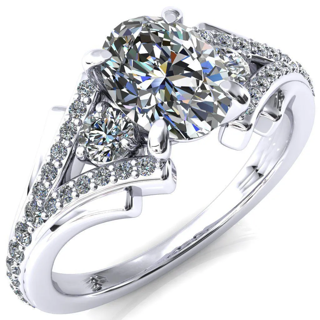 Arietis Oval Lab Grown Diamond Center Stone 4 Prong 3/4 Bead Split Shank Diamond Accent Ring