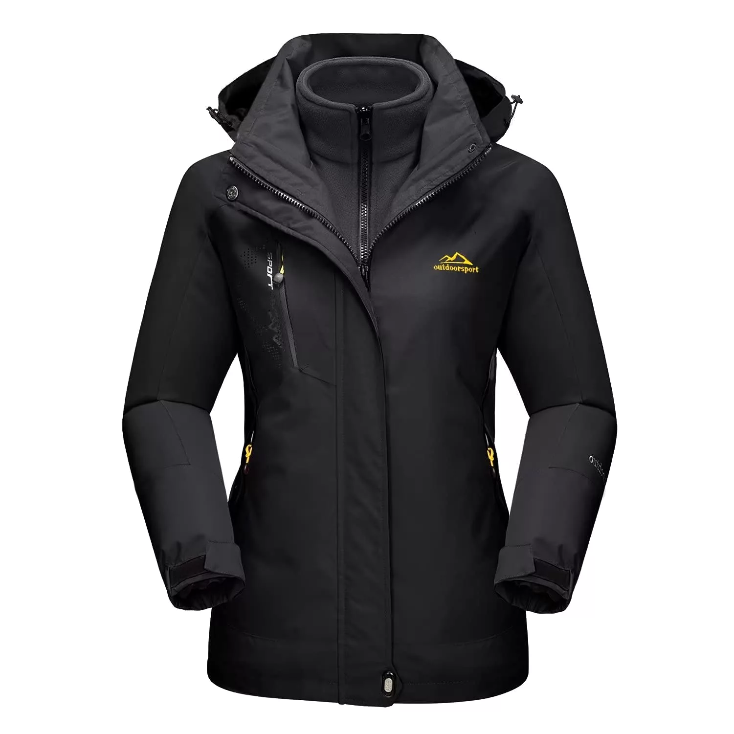 Ashore Outdoor Shop 3 in 1 Fleece Lining Jackets Women's Winter Ski Snowboard Jackets Hooded Coats Windproof Water Resistance Hi