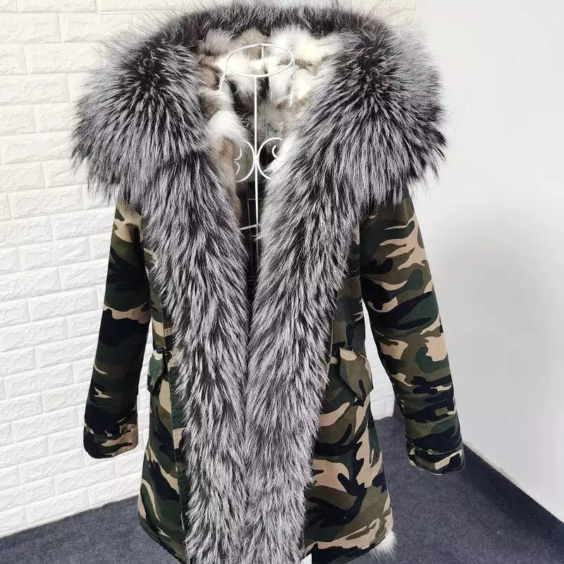 Ashore Shop Natural Real Fox Fur Inner Fur Jacket Winter Women Parka Big Luxury Fox Raccoon Fur Collar Coat Warm Female Clothing