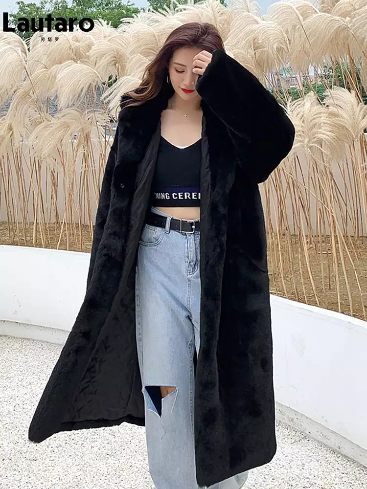 Ashore Shop Winter Long Loose Casual Windproof Soft Thick Warm Fluffy Green Black Faux Fur Coat Women with Hood Furry Overcoat 2