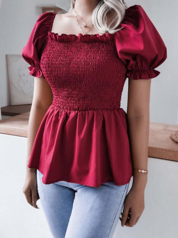 Balloon Sleeves Ruffle Women Top