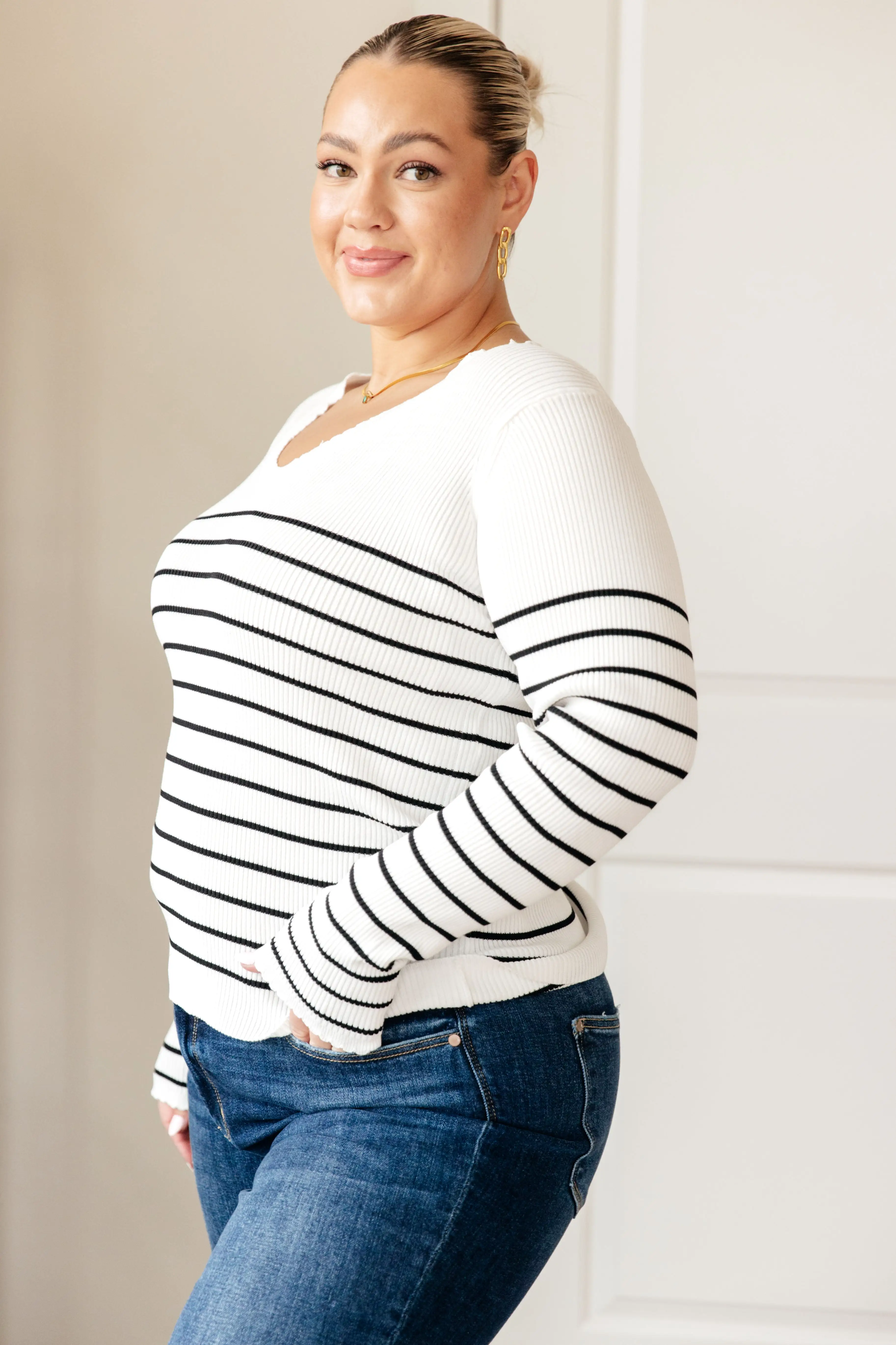 Be Still V-Neck Striped Sweater- USE CODE SPRING24 for 40% OFF!!!!