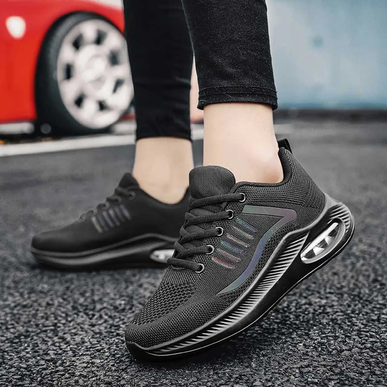 Black curve & stripe pattern casual shoe sneaker