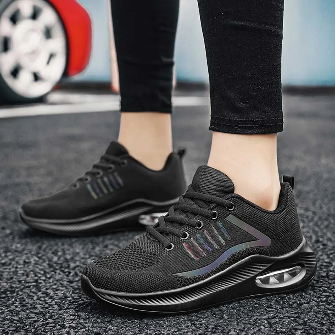 Black curve & stripe pattern casual shoe sneaker