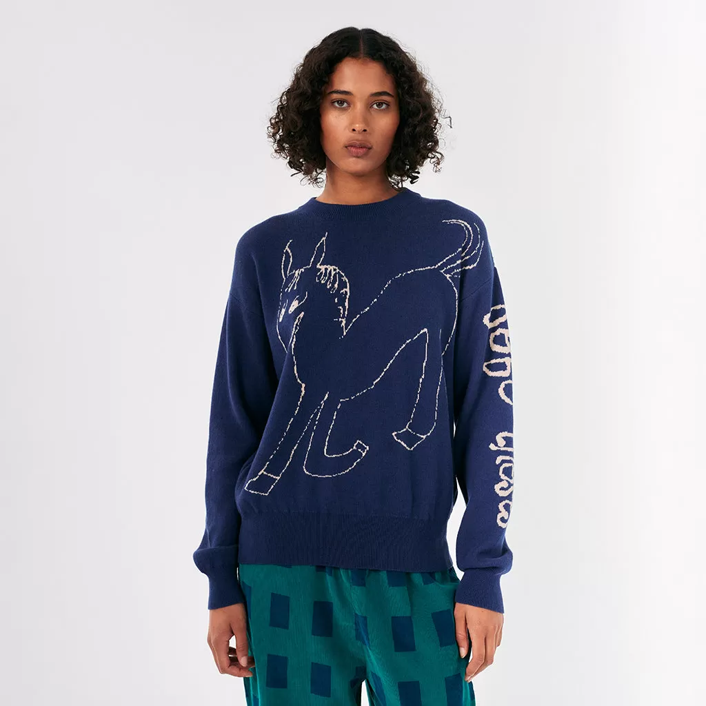 Bobo Choses Woman Wonder Horse Intarsia Sweater Navy Blue