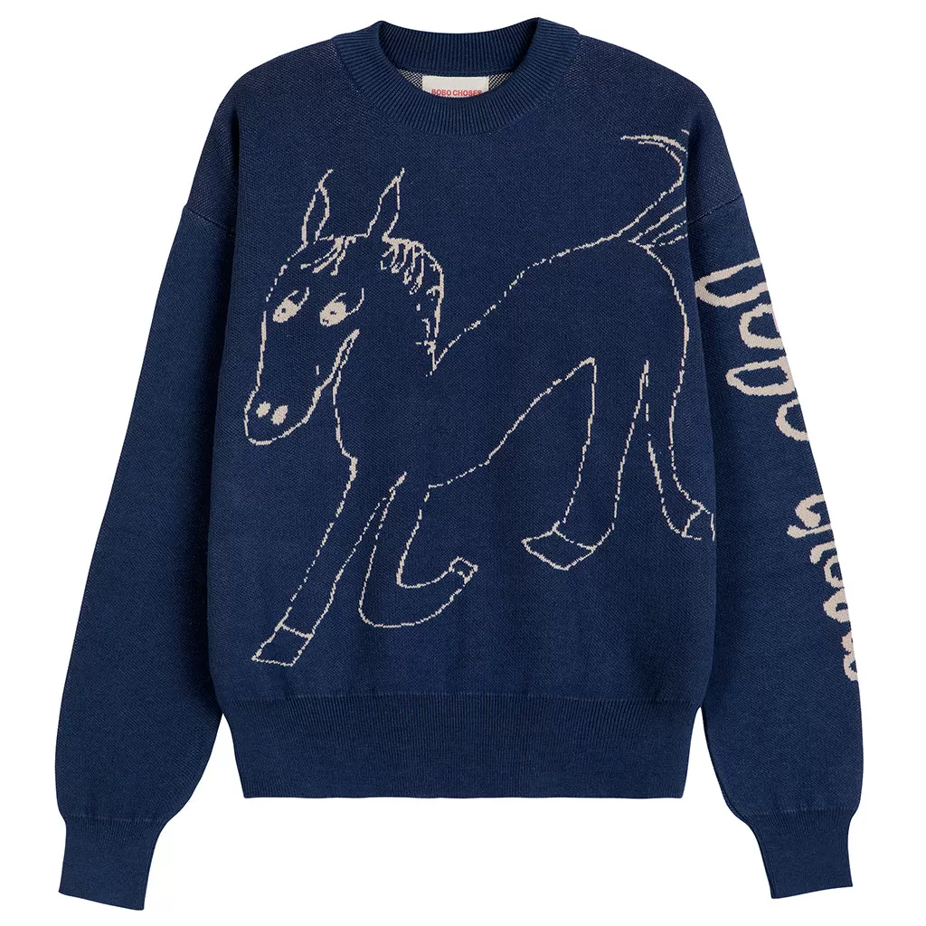 Bobo Choses Woman Wonder Horse Intarsia Sweater Navy Blue