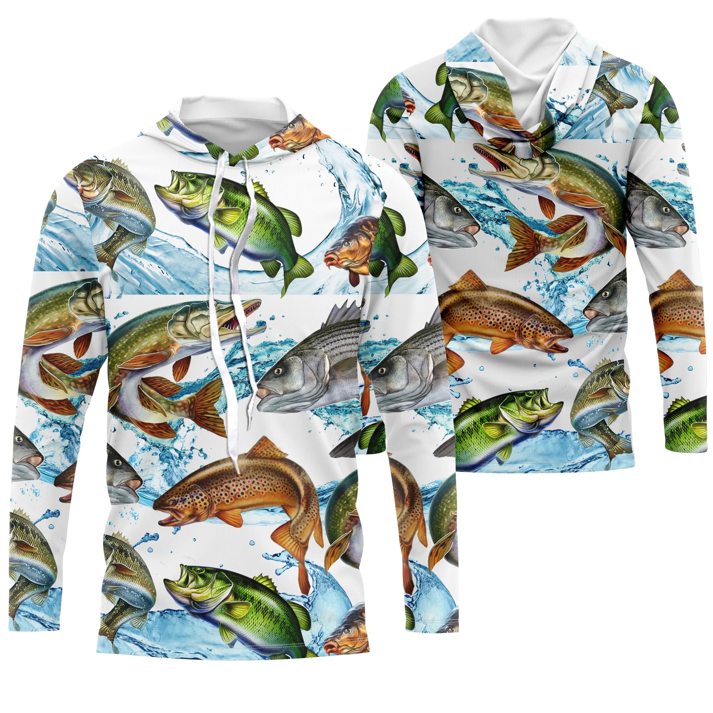 Cadeau Original pour Pêcheur, Tee shirt All-Over, T-Shirt Anti-UV, Motifs des Poissons, Brochet, Truite, Bar - CTS21052218