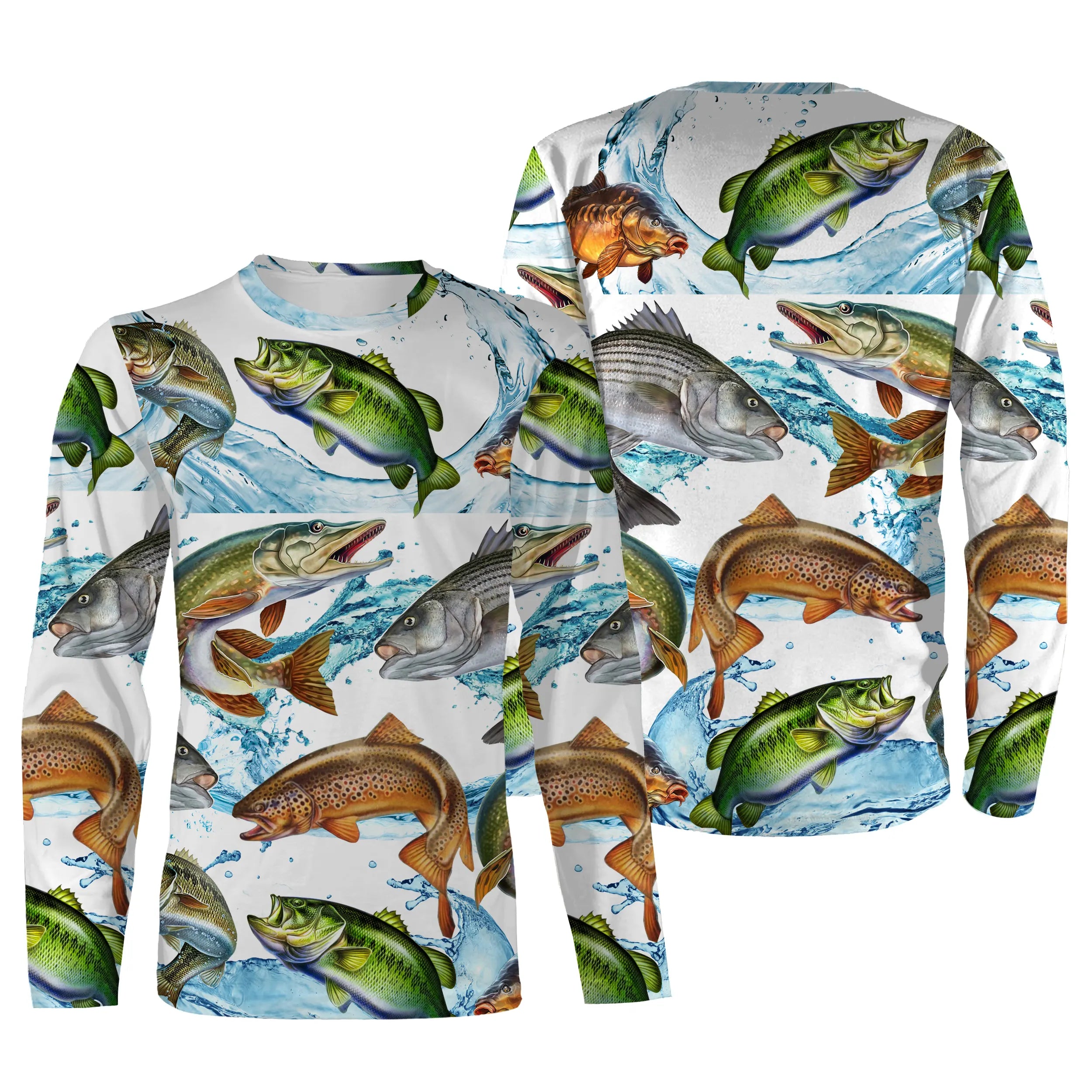 Cadeau Original pour Pêcheur, Tee shirt All-Over, T-Shirt Anti-UV, Motifs des Poissons, Brochet, Truite, Bar - CTS21052218