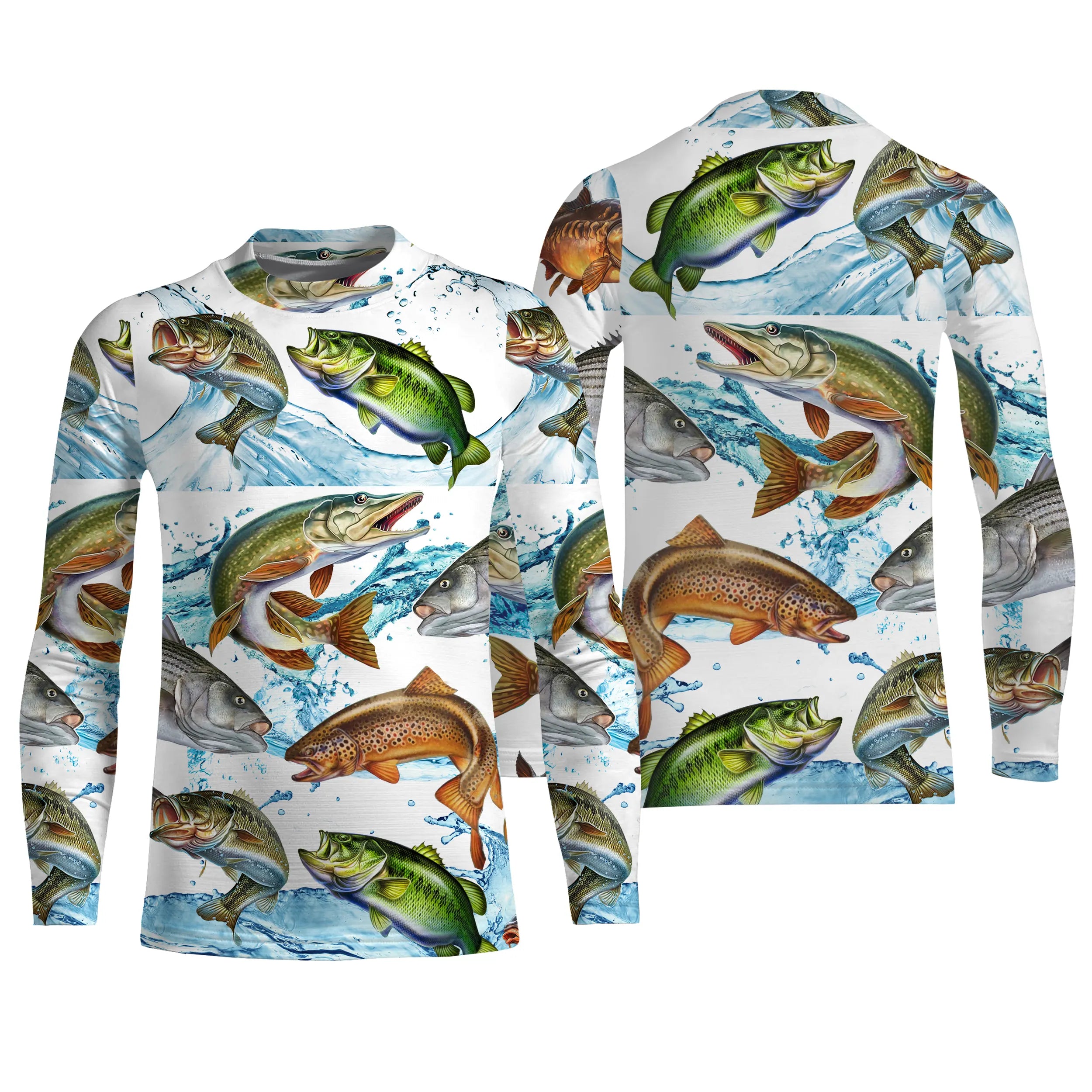 Cadeau Original pour Pêcheur, Tee shirt All-Over, T-Shirt Anti-UV, Motifs des Poissons, Brochet, Truite, Bar - CTS21052218