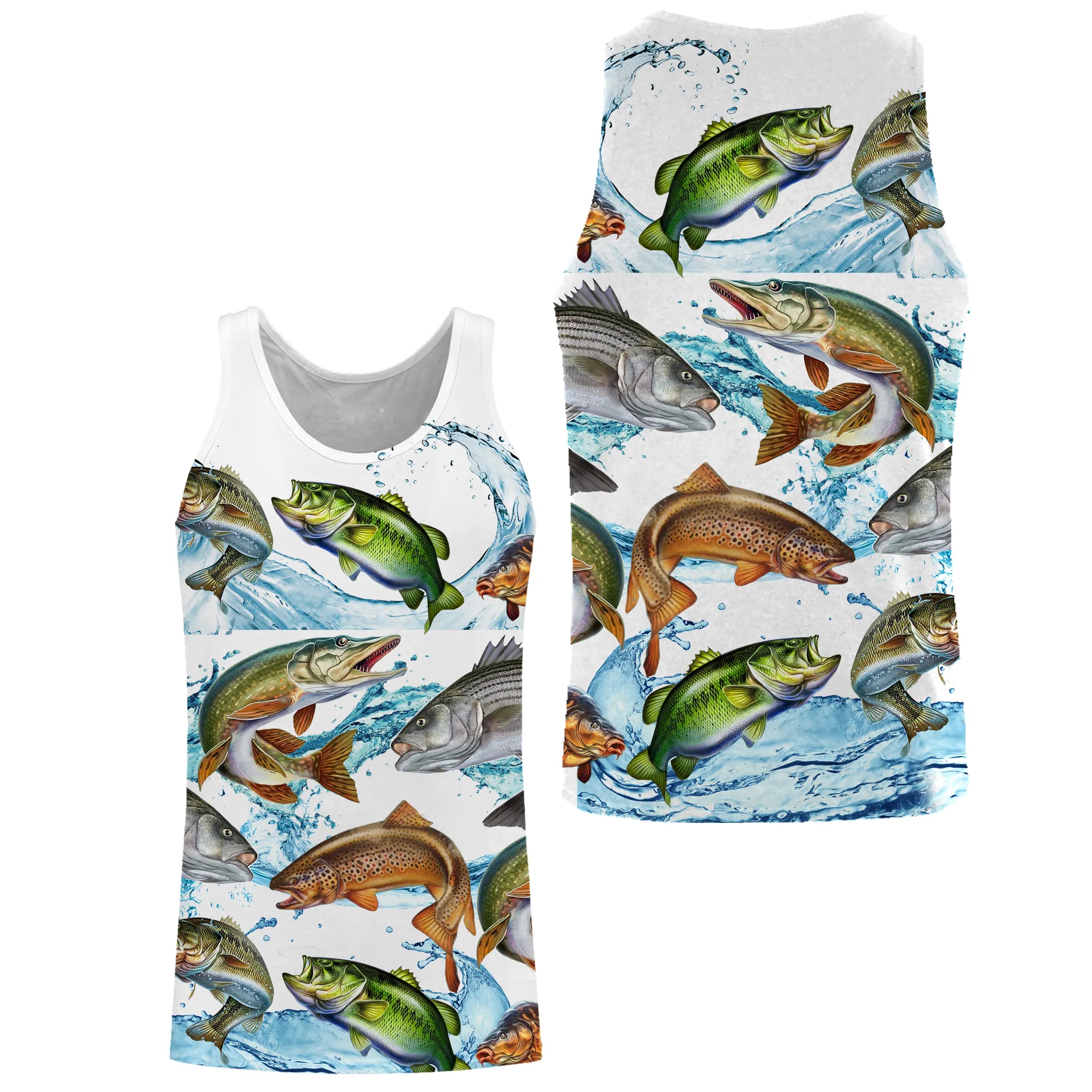 Cadeau Original pour Pêcheur, Tee shirt All-Over, T-Shirt Anti-UV, Motifs des Poissons, Brochet, Truite, Bar - CTS21052218