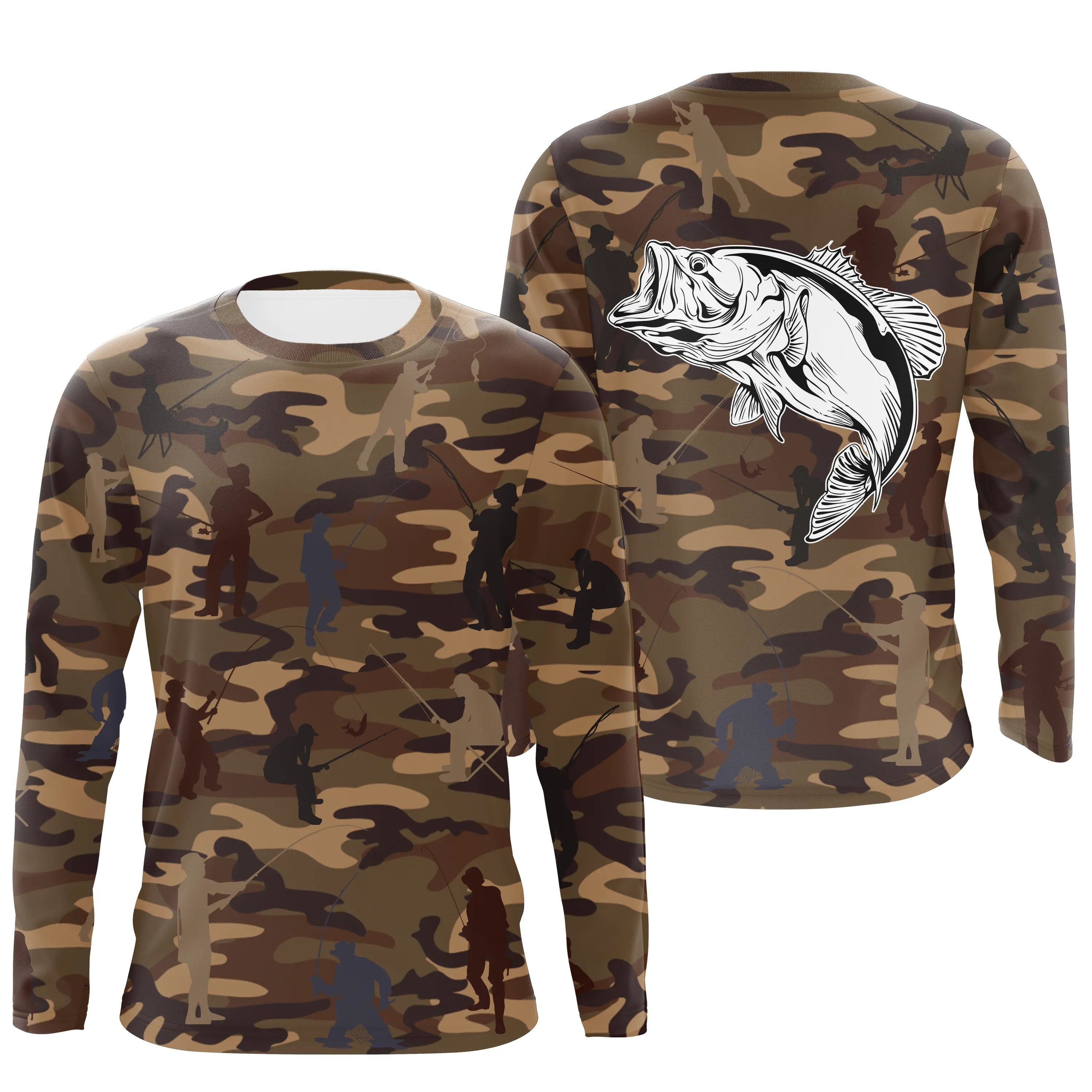 Camouflage de Pêche, Pêche du Bar, Cadeau Original Pêcheur, Tee shirt All-Over, T-Shirt Anti-UV - CTS19052227