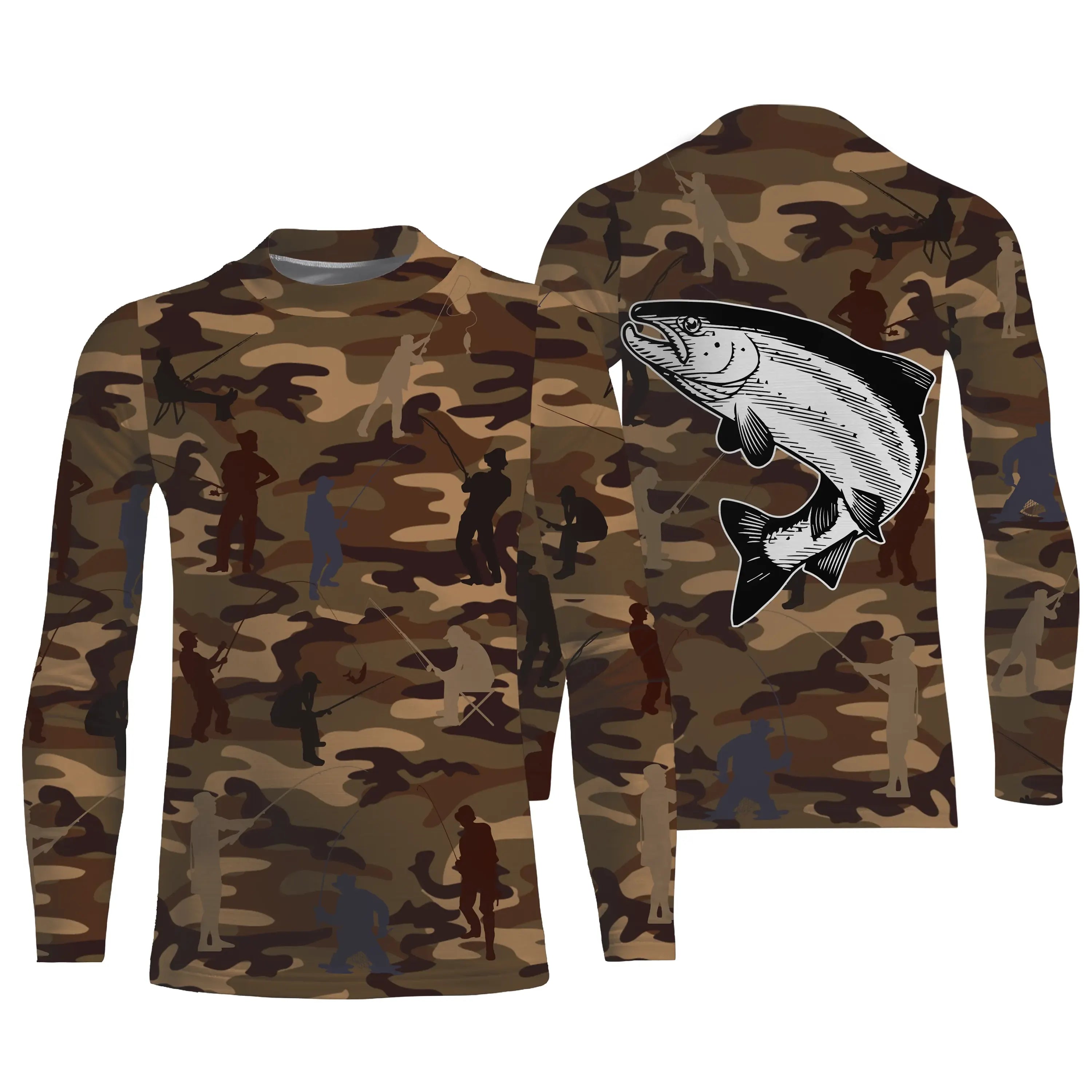 Camouflage de Pêche, Pêche du Saumon, Cadeau Original Pêcheur, Tee shirt All-Over, T-Shirt Anti-UV - CTS19052228