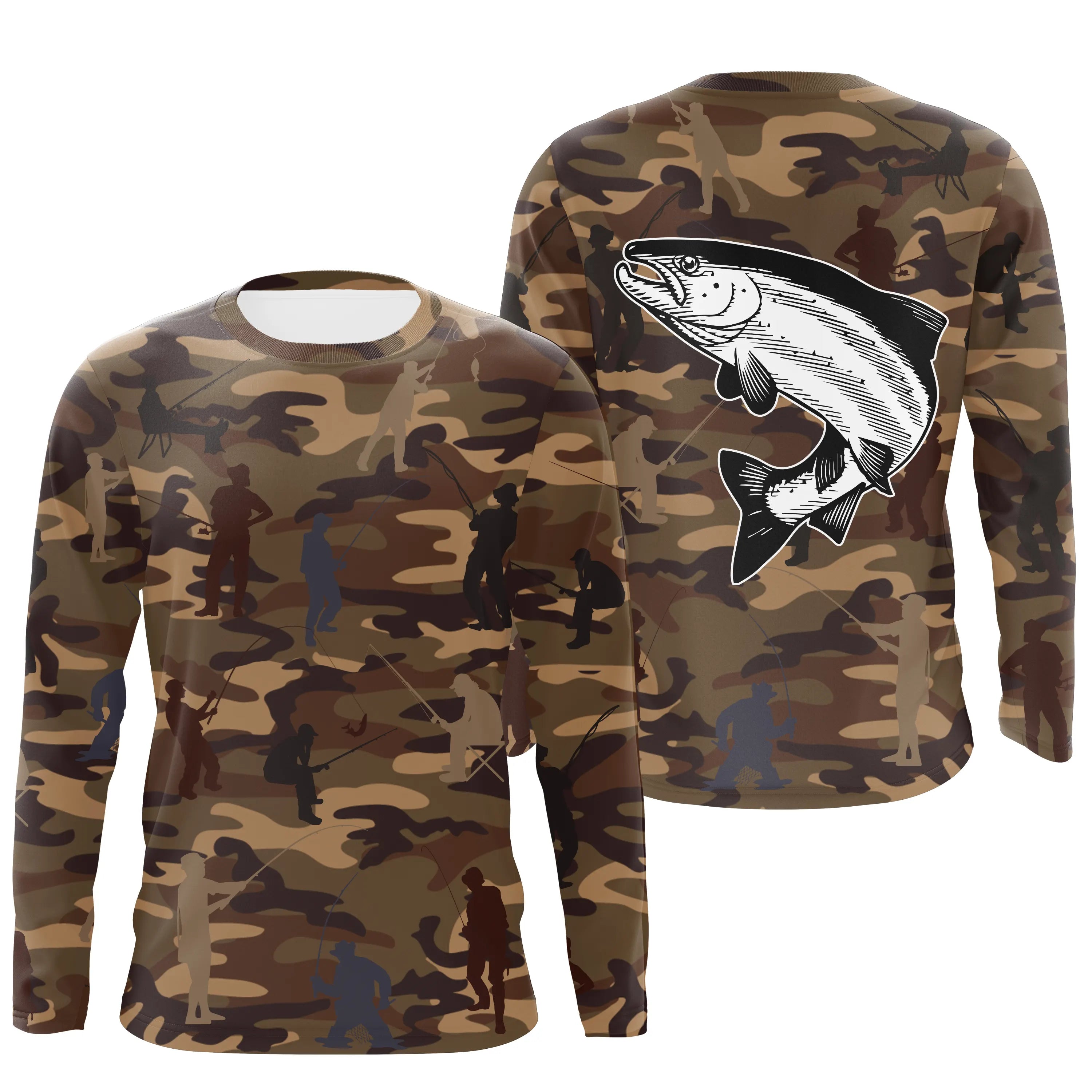 Camouflage de Pêche, Pêche du Saumon, Cadeau Original Pêcheur, Tee shirt All-Over, T-Shirt Anti-UV - CTS19052228