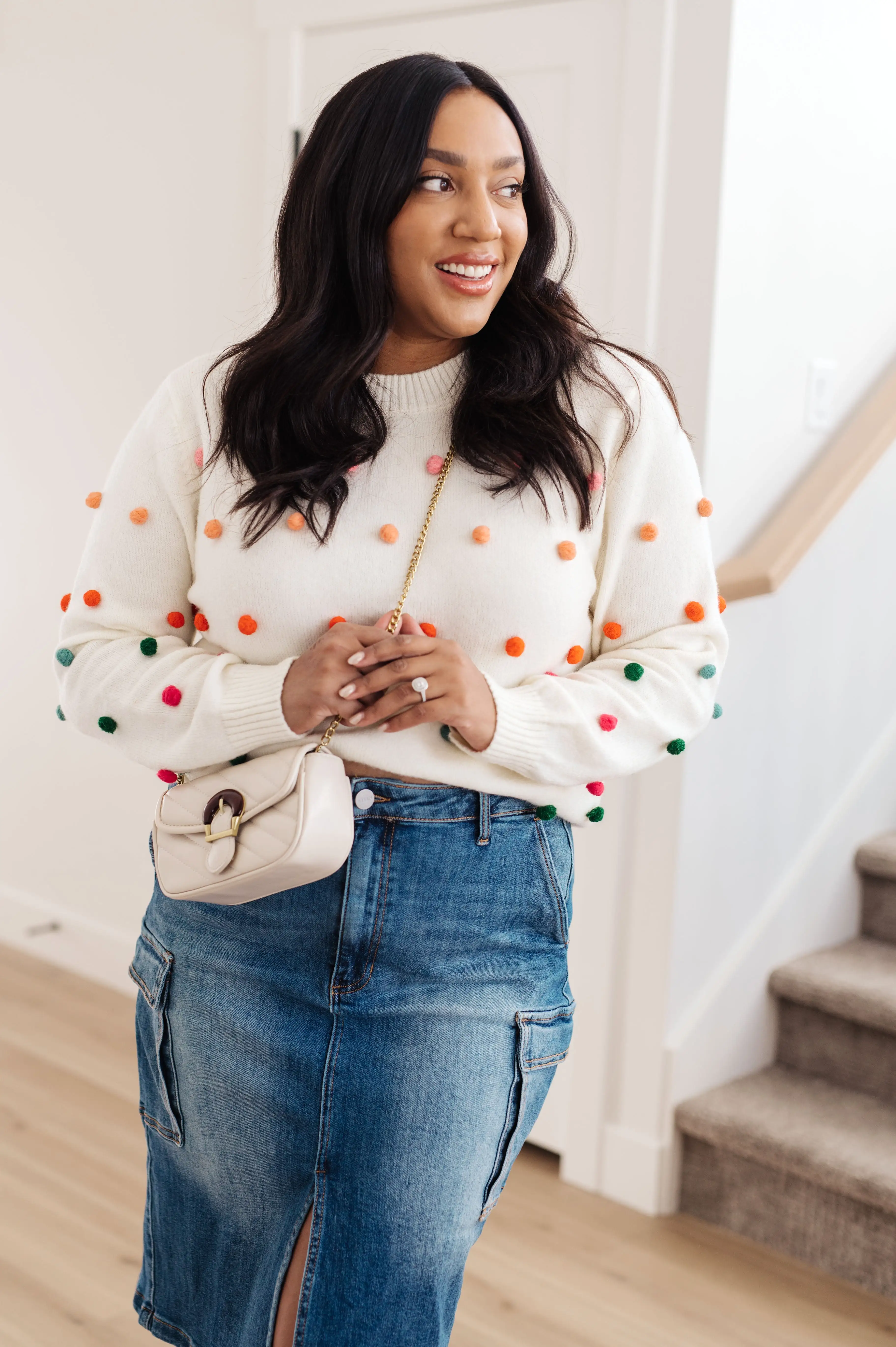 Candy Buttons Pom Detail Sweater- USE CODE SPRING24 for 40% OFF!!!!