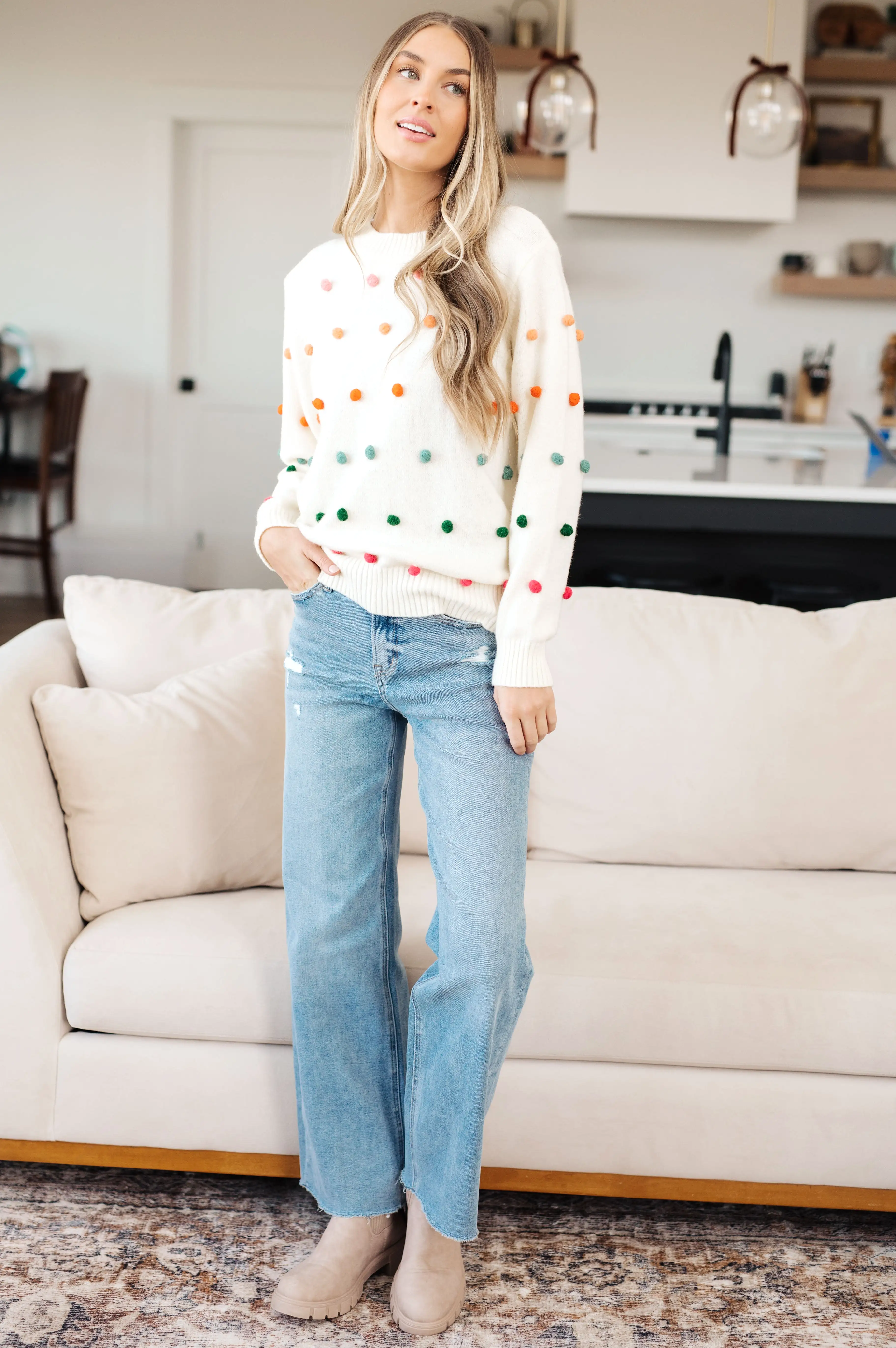 Candy Buttons Pom Detail Sweater- USE CODE SPRING24 for 40% OFF!!!!