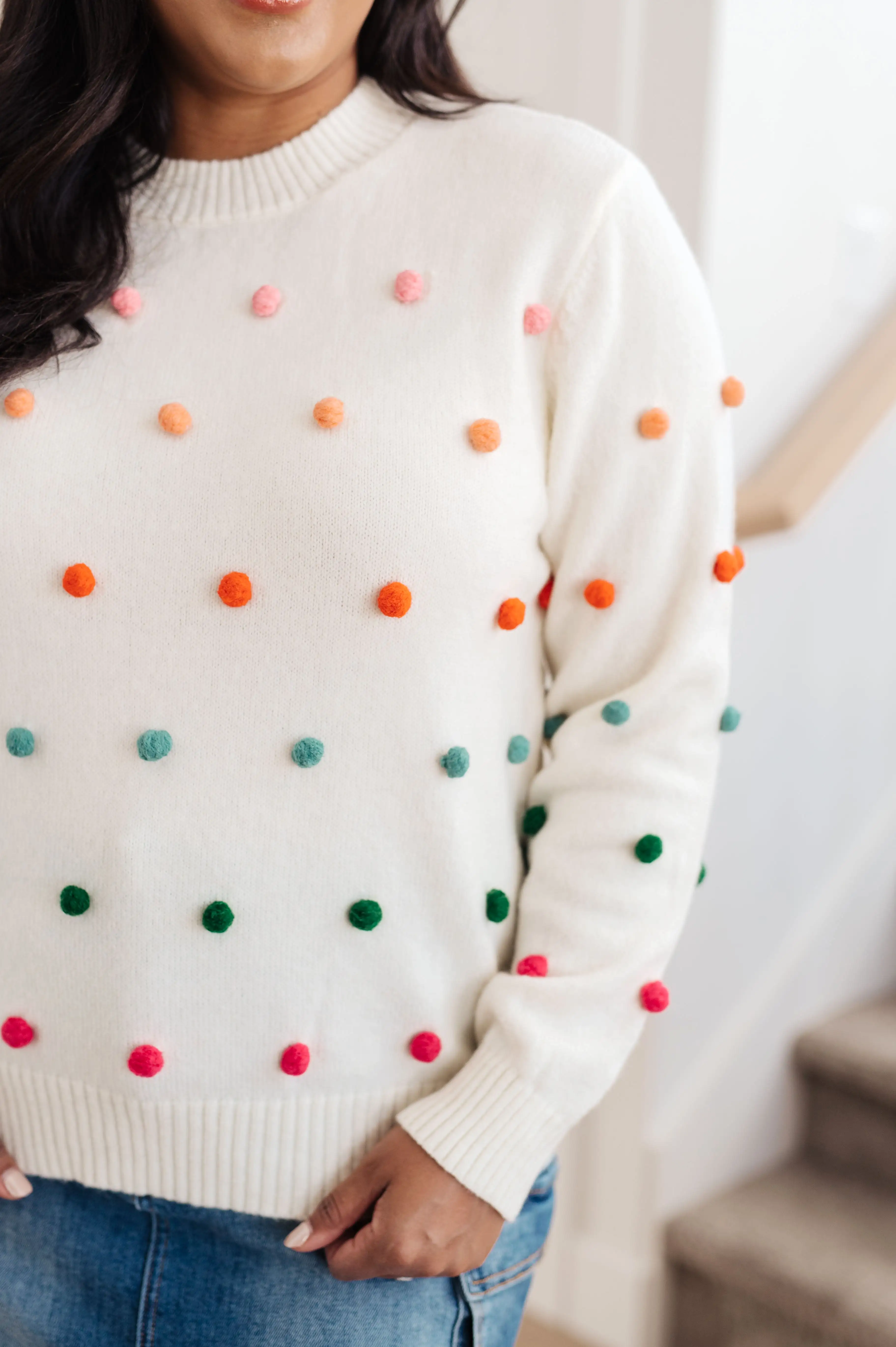 Candy Buttons Pom Detail Sweater- USE CODE SPRING24 for 40% OFF!!!!