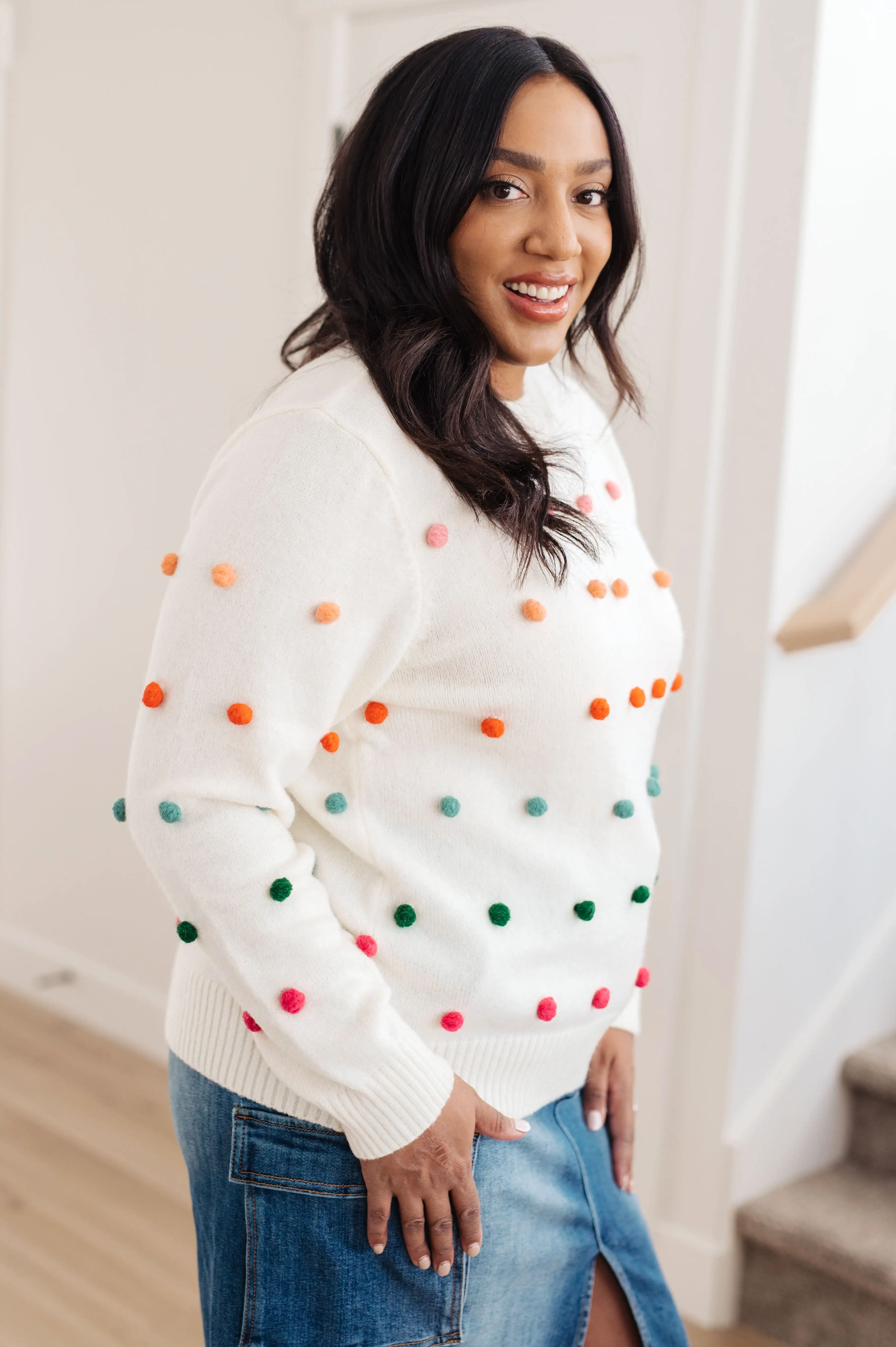 Candy Buttons Pom Detail Sweater- USE CODE SPRING24 for 40% OFF!!!!