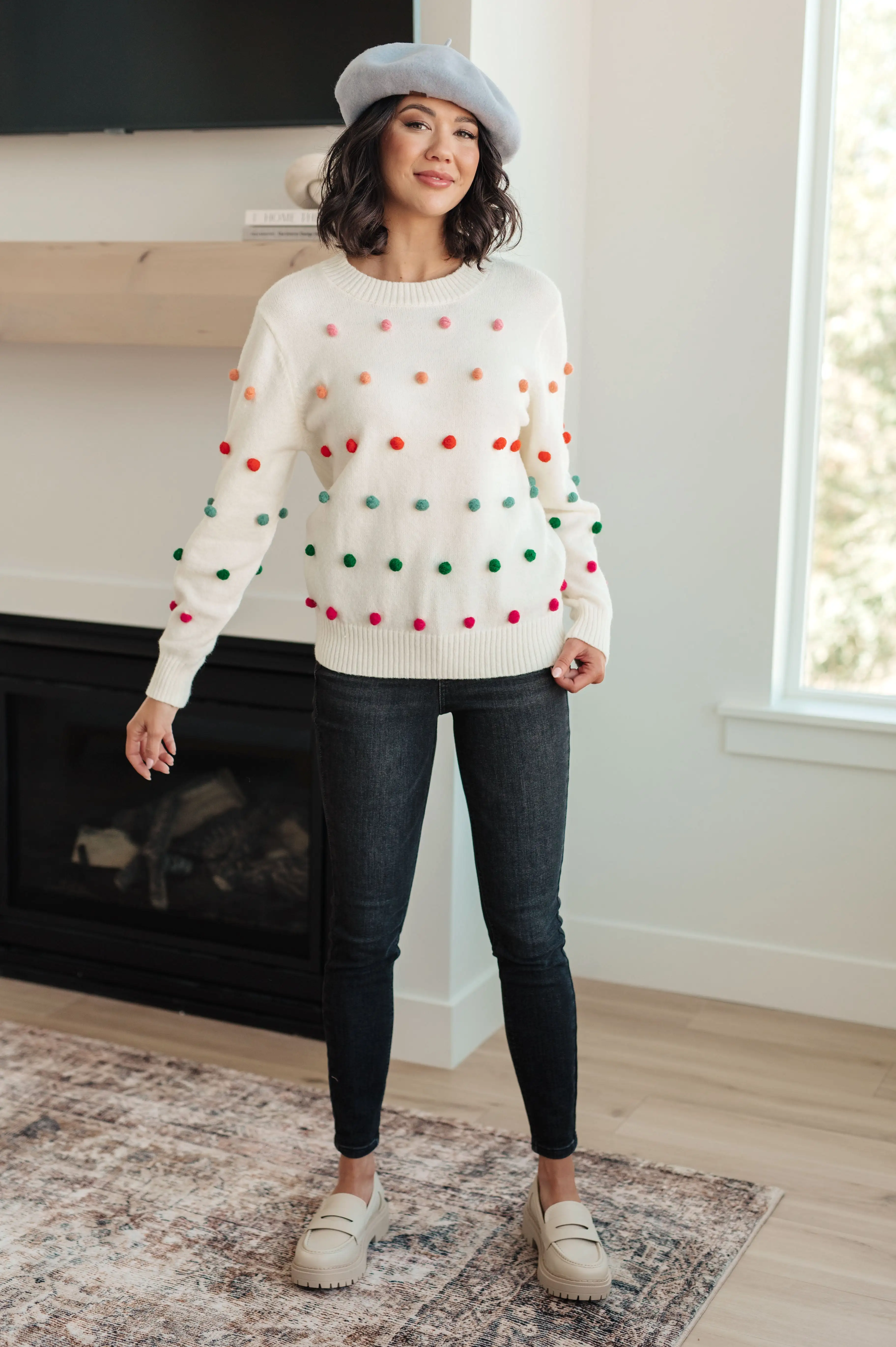 Candy Buttons Pom Detail Sweater- USE CODE SPRING24 for 40% OFF!!!!