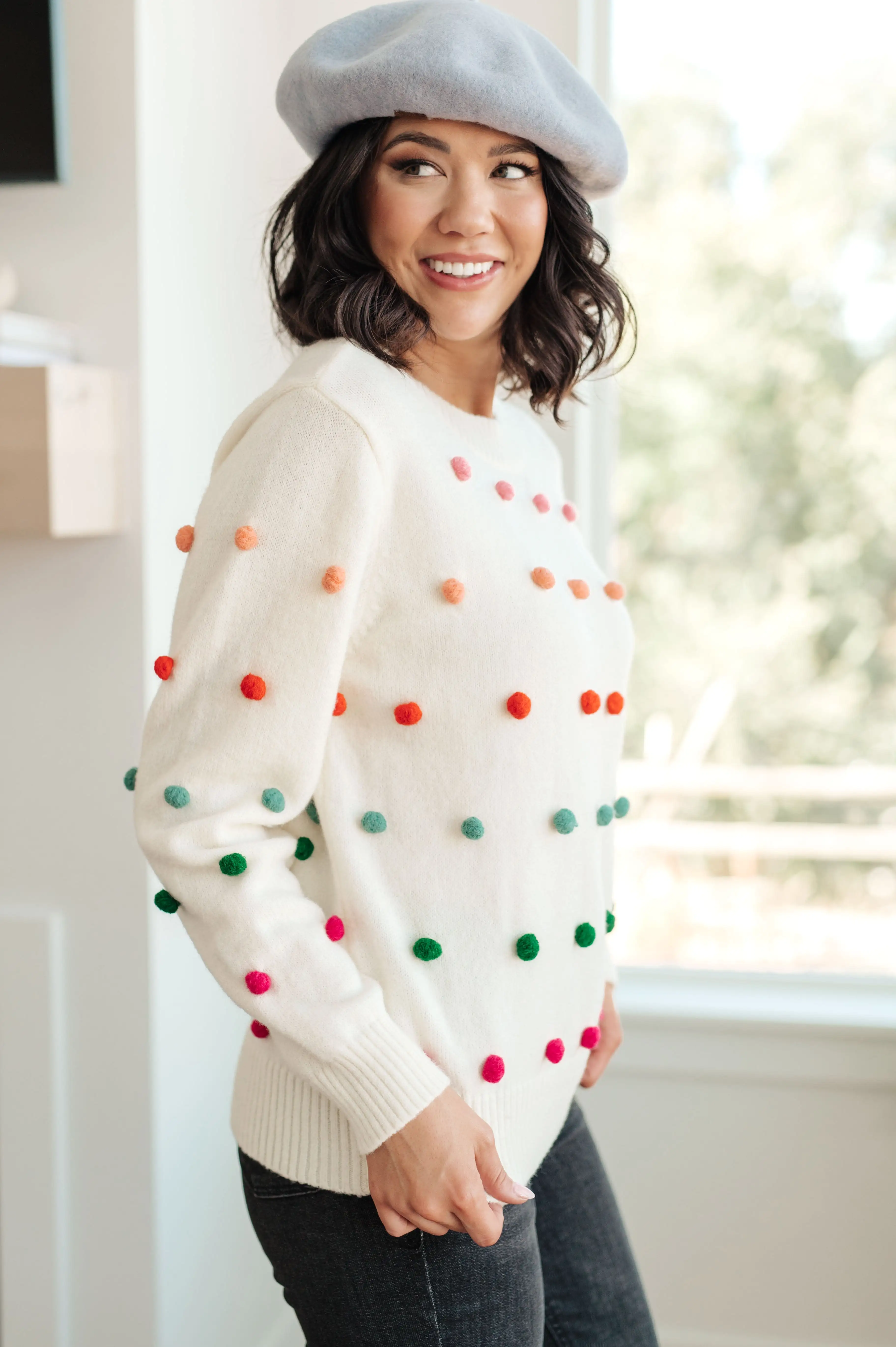 Candy Buttons Pom Detail Sweater- USE CODE SPRING24 for 40% OFF!!!!