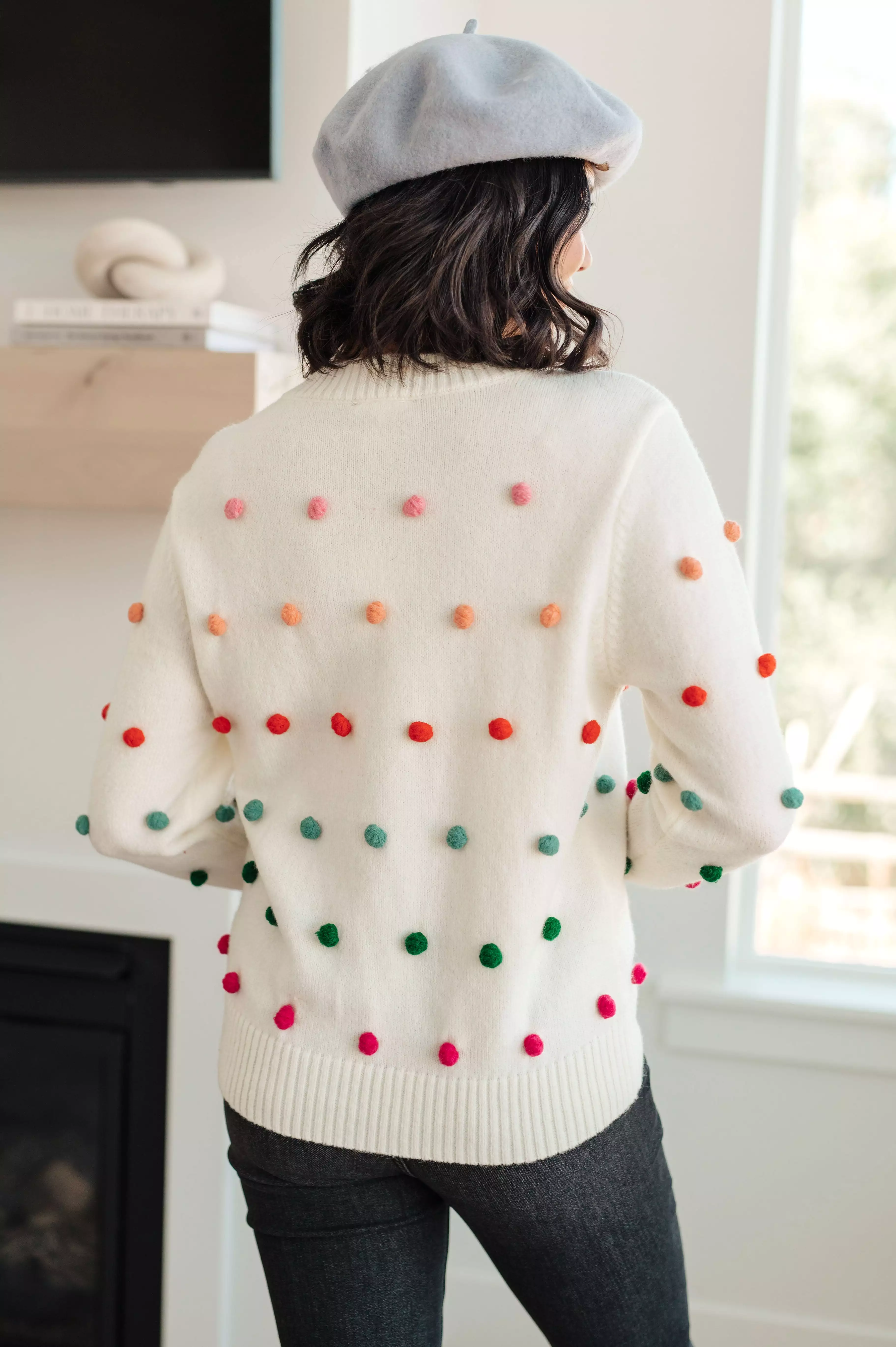 Candy Buttons Pom Detail Sweater- USE CODE SPRING24 for 40% OFF!!!!