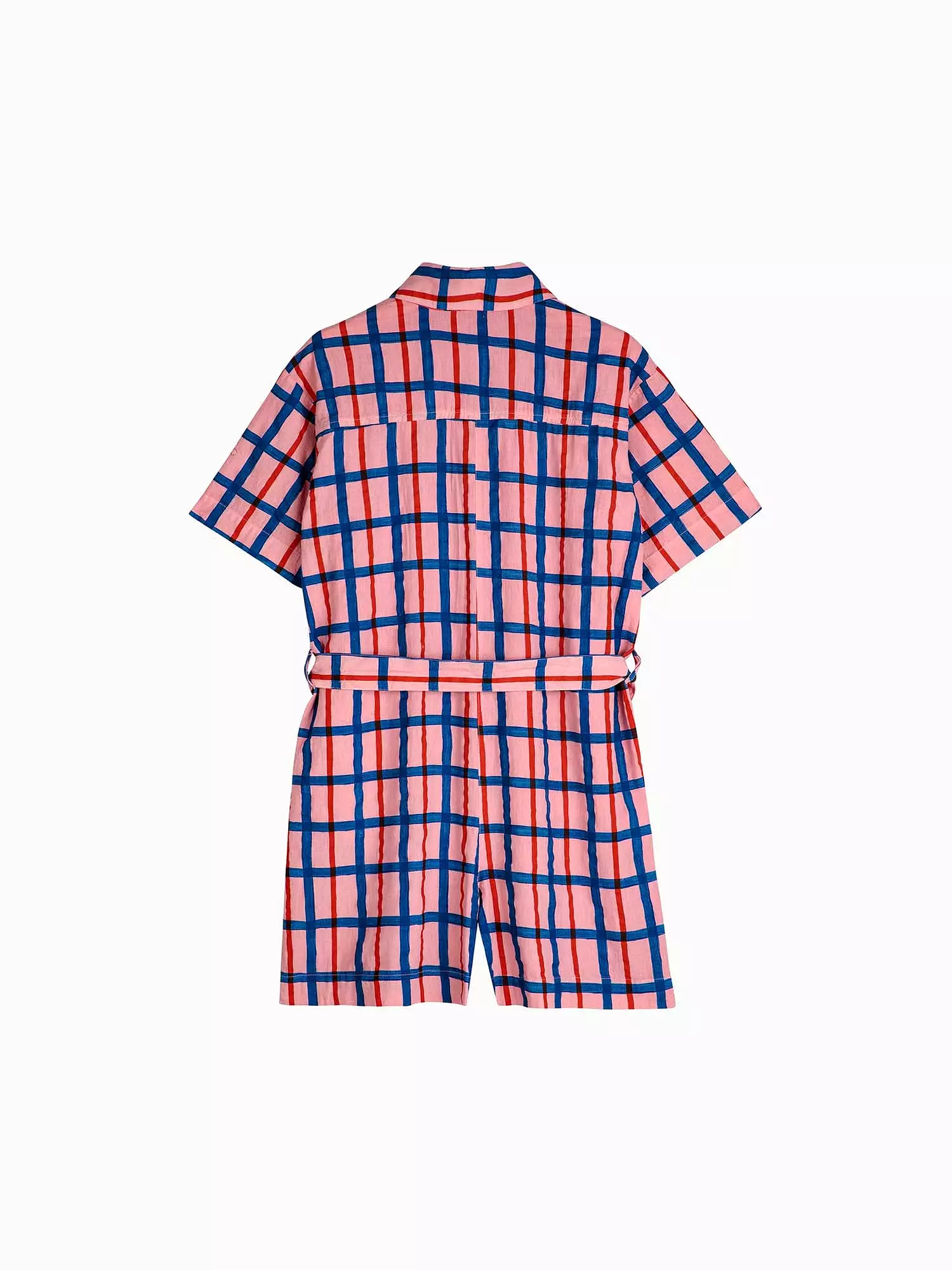 Checked Collar Buttoned Short Playsuit