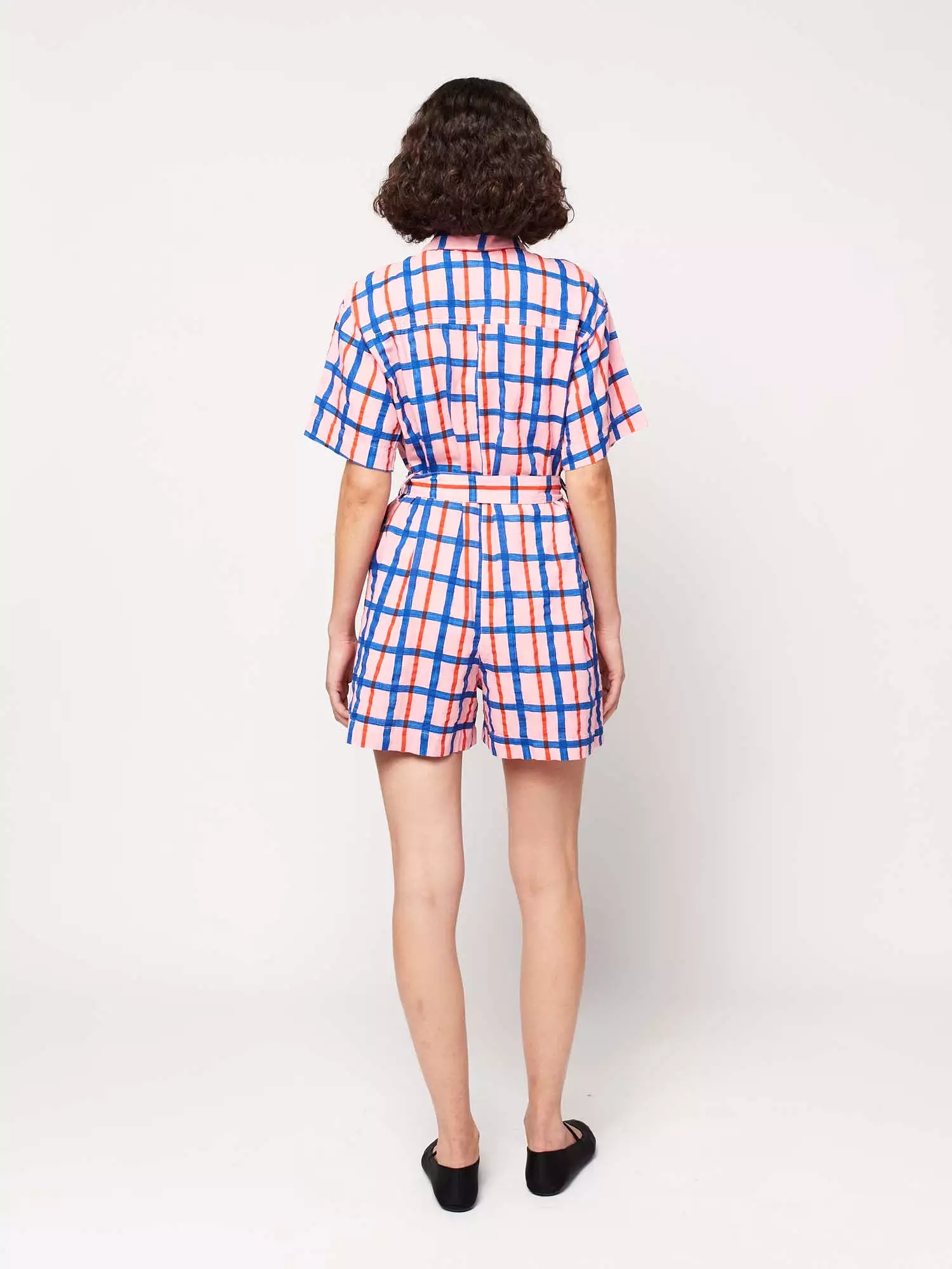 Checked Collar Buttoned Short Playsuit