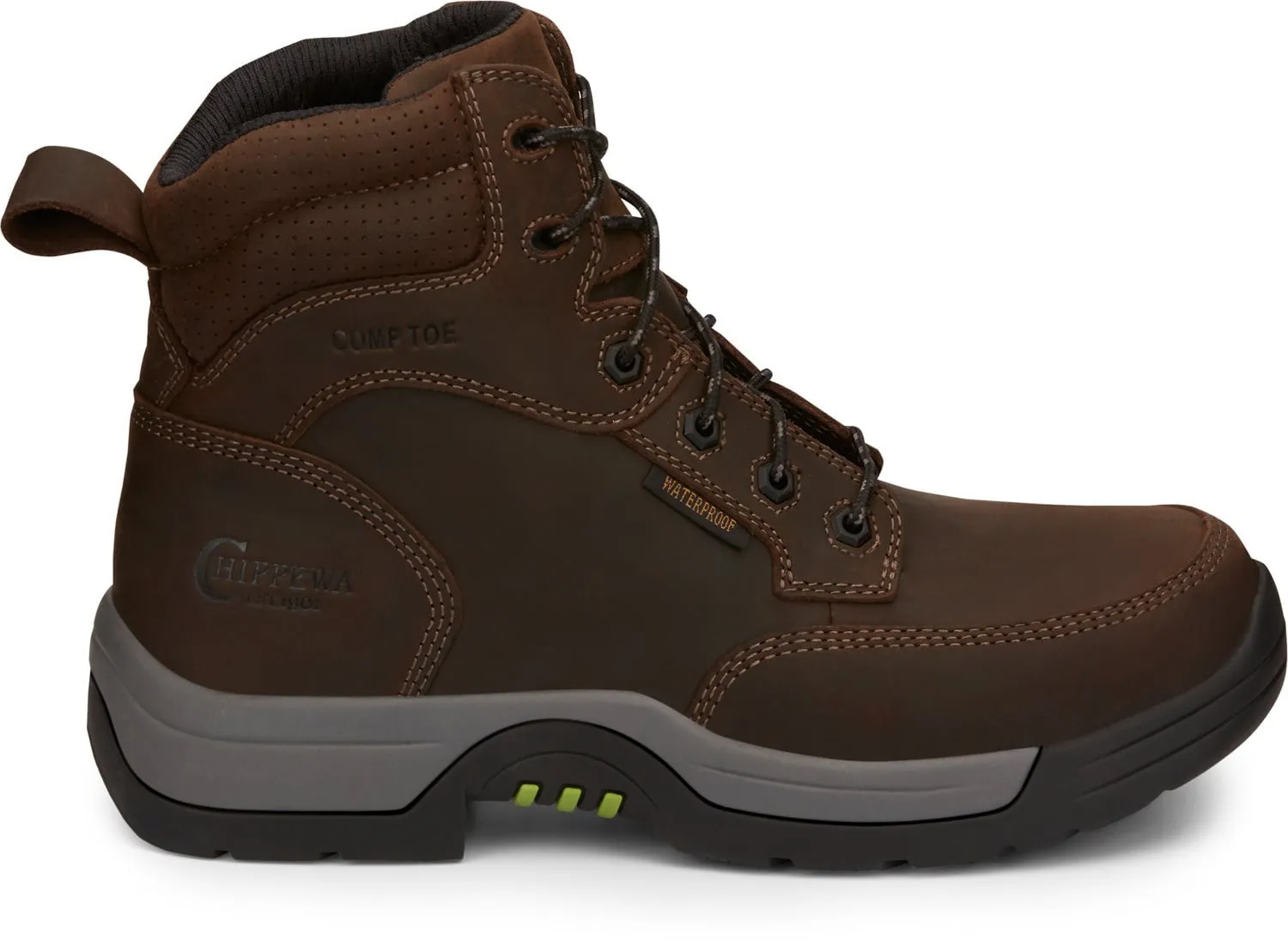 Chippewa Mens Fabricator 6in WP Comp Toe Hiker SD Ash Brown Leather Work Boots