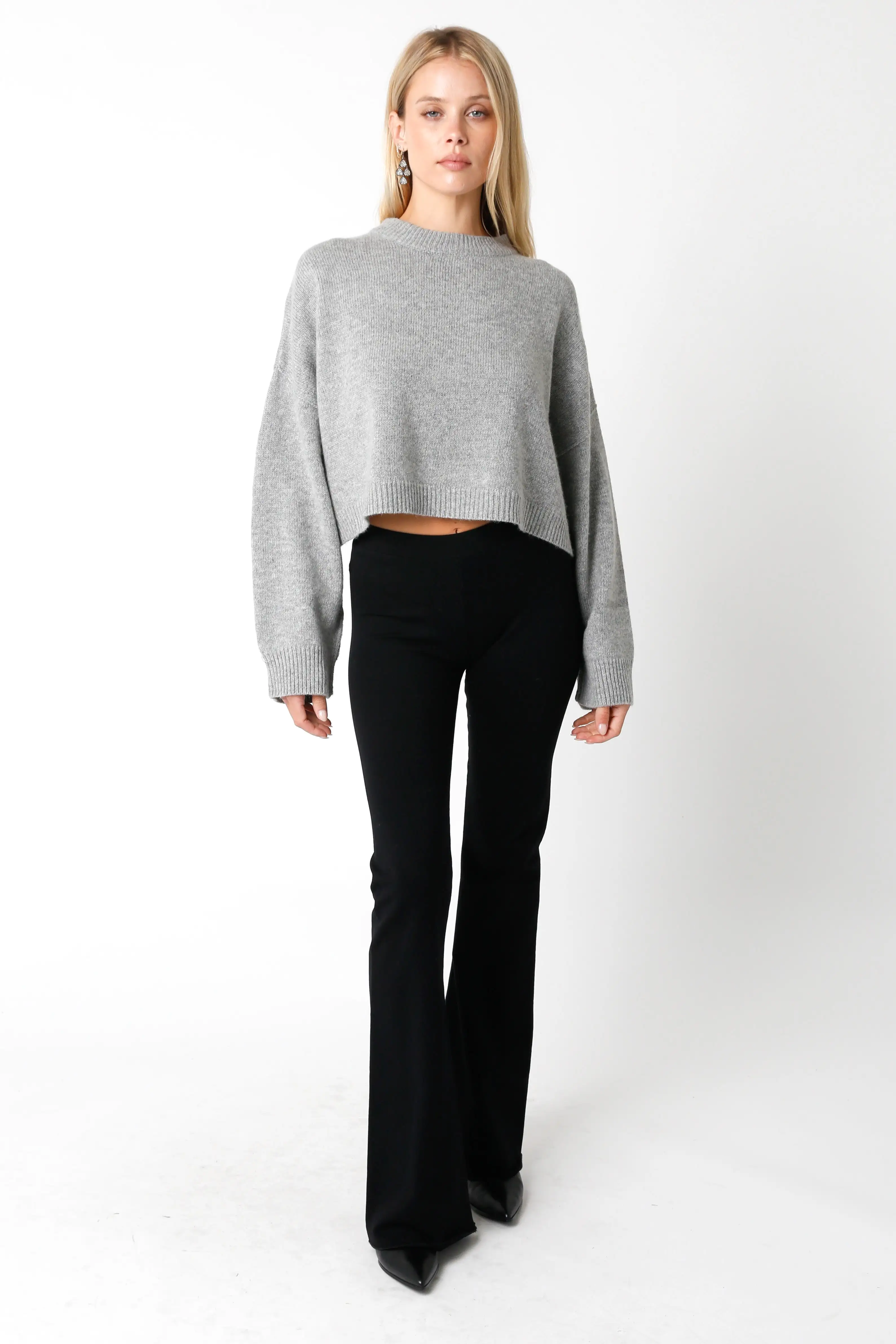 Cindy Crew Neckline Sweater- Grey