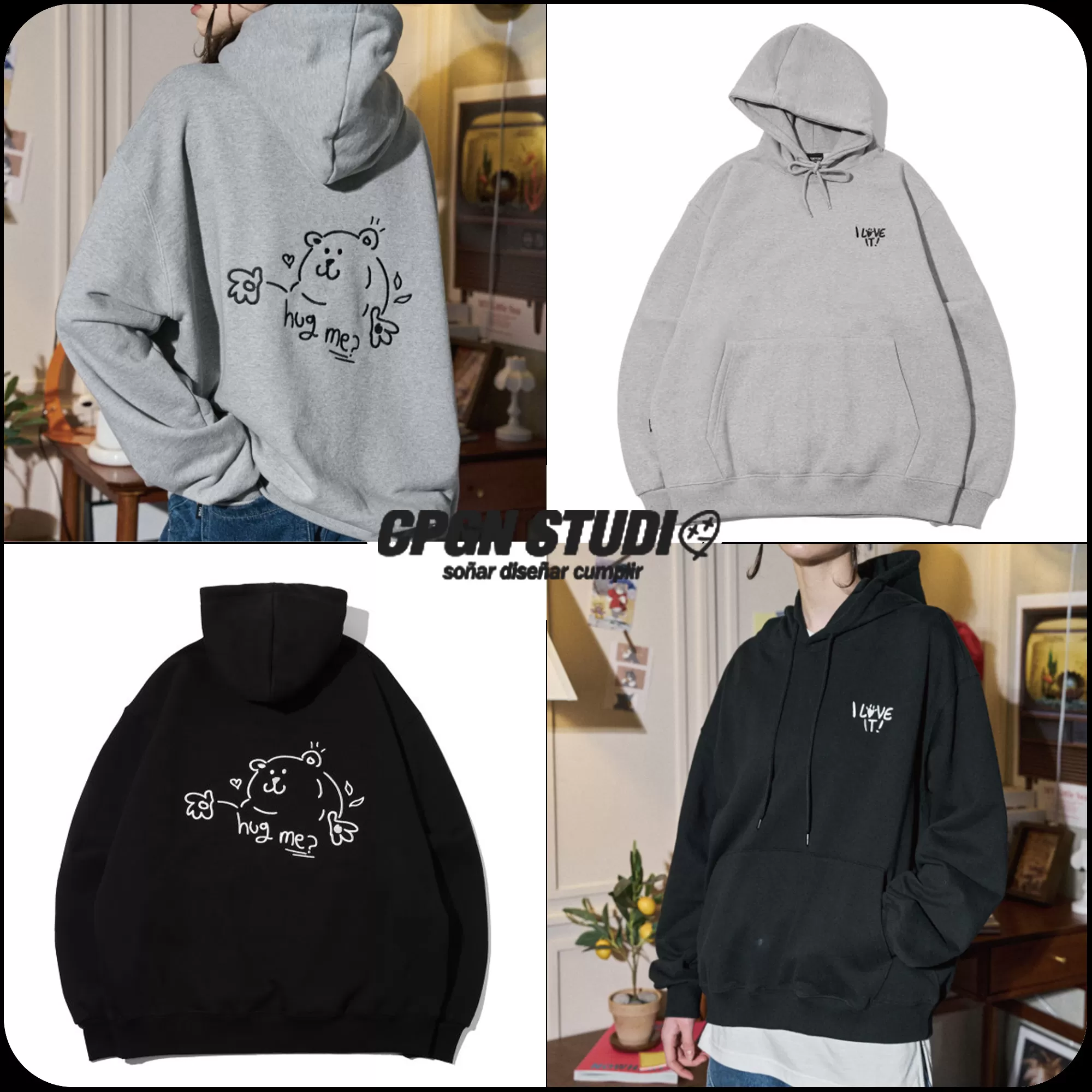 COMPAGNO  |[COMPAGNO]★Hug Me EMBROIDERED HOODIE