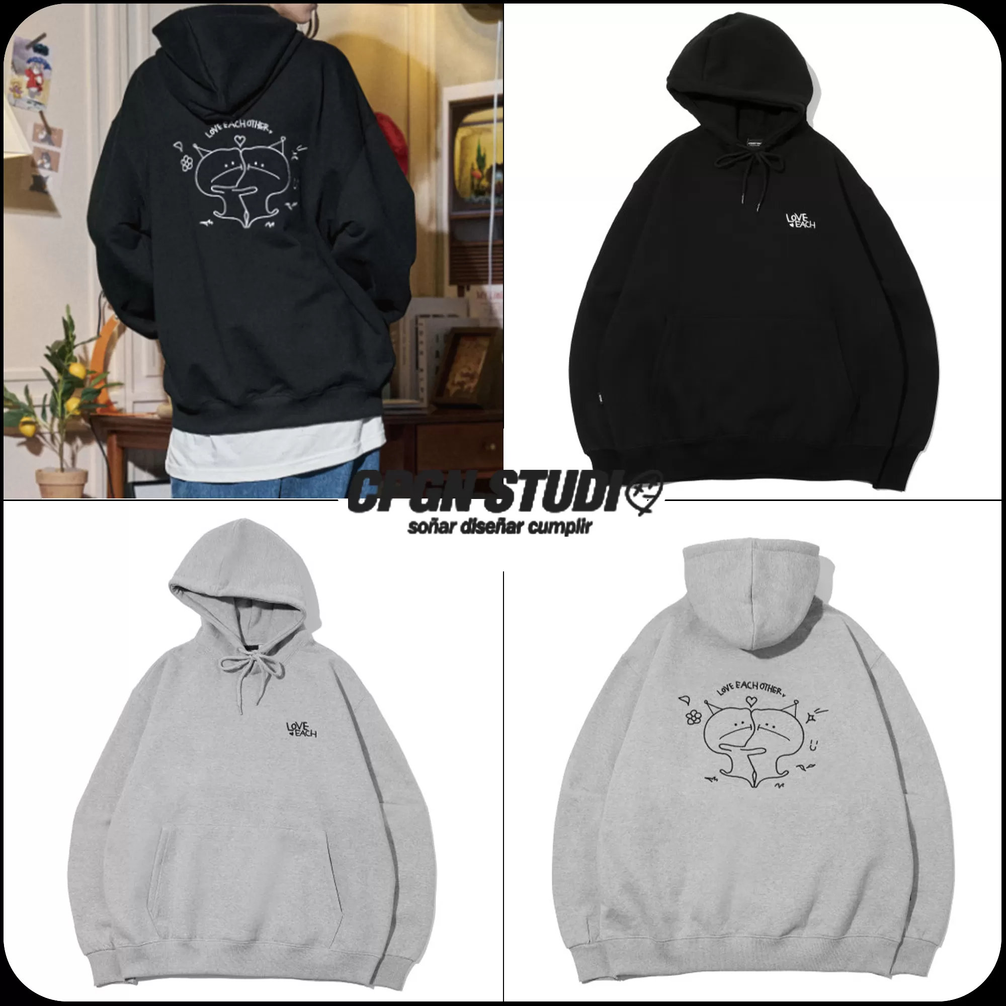 COMPAGNO  |[COMPAGNO]★Love Hoooly EMBROIDERED HOODIE