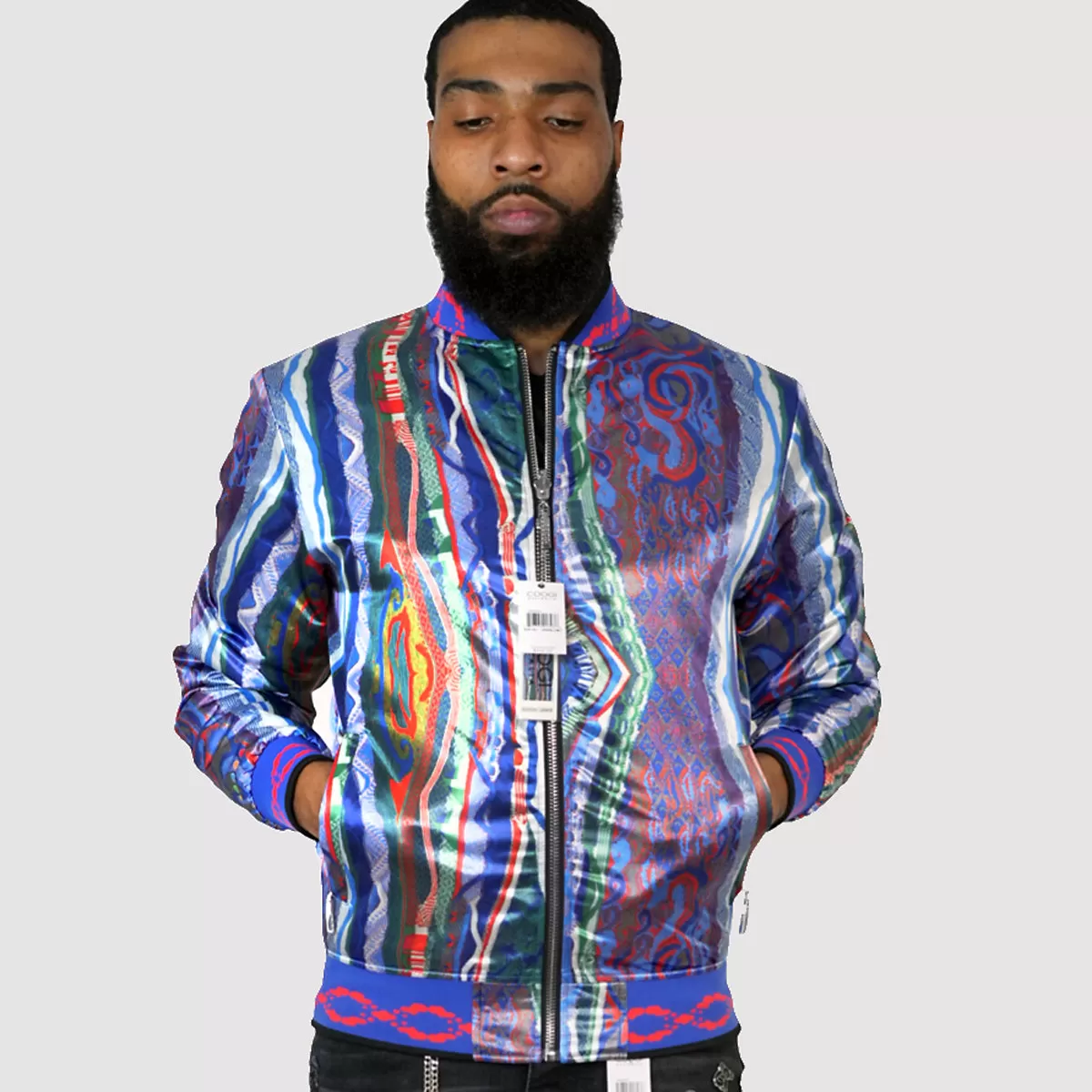 COOGI LINK QUILT (REVERSIBLE TO NATIVE BLUES PRINT) SATIN JACKET